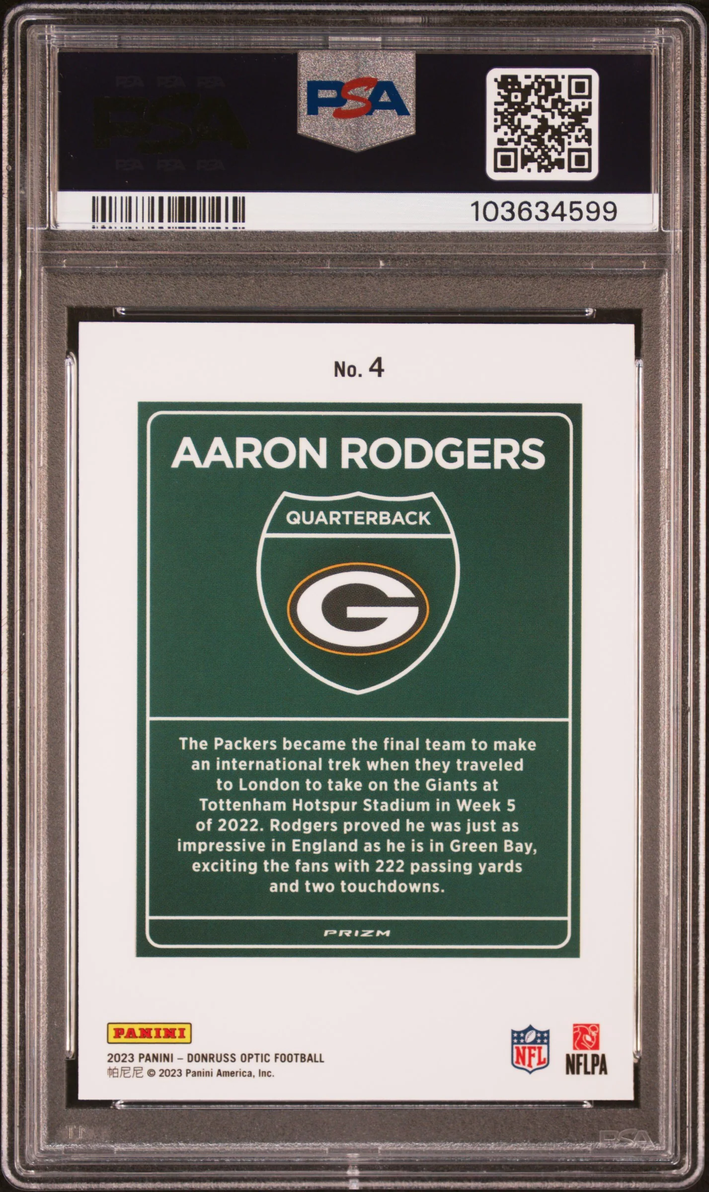 2023 Optic Downtown International Aaron Rodgers #4 PSA 10 - Image 2
