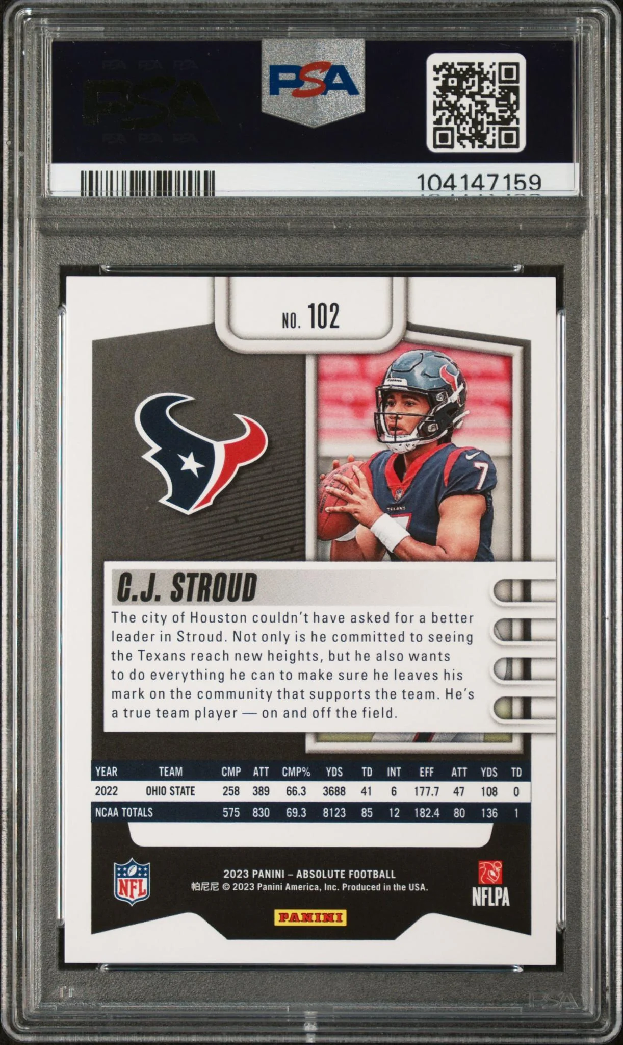 2023 Panini Absolute Red Squares CJ Stroud #102 /499 /99 PSA 9 - Image 2