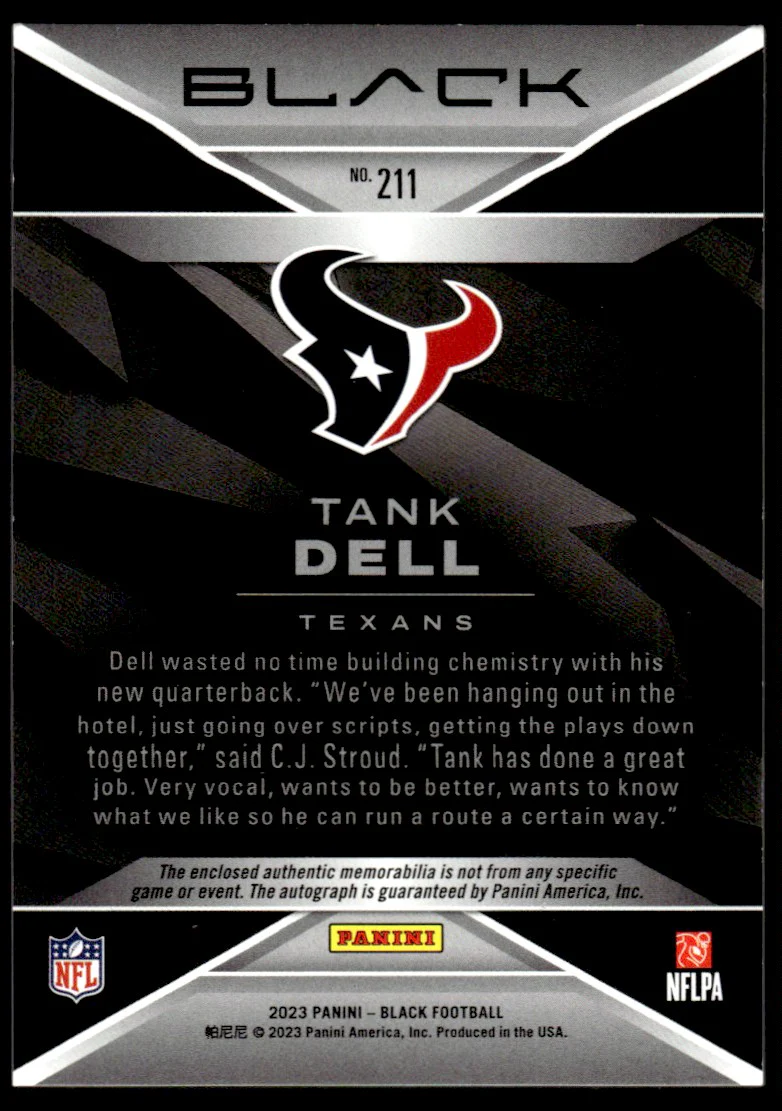 2023 Panini Black Tank Dell #211 RC RPA /50 - Image 2