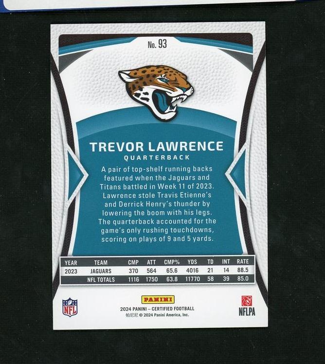 2023 Panini Certified 93 Trevor Lawrence Jaguars Auto - Image 2