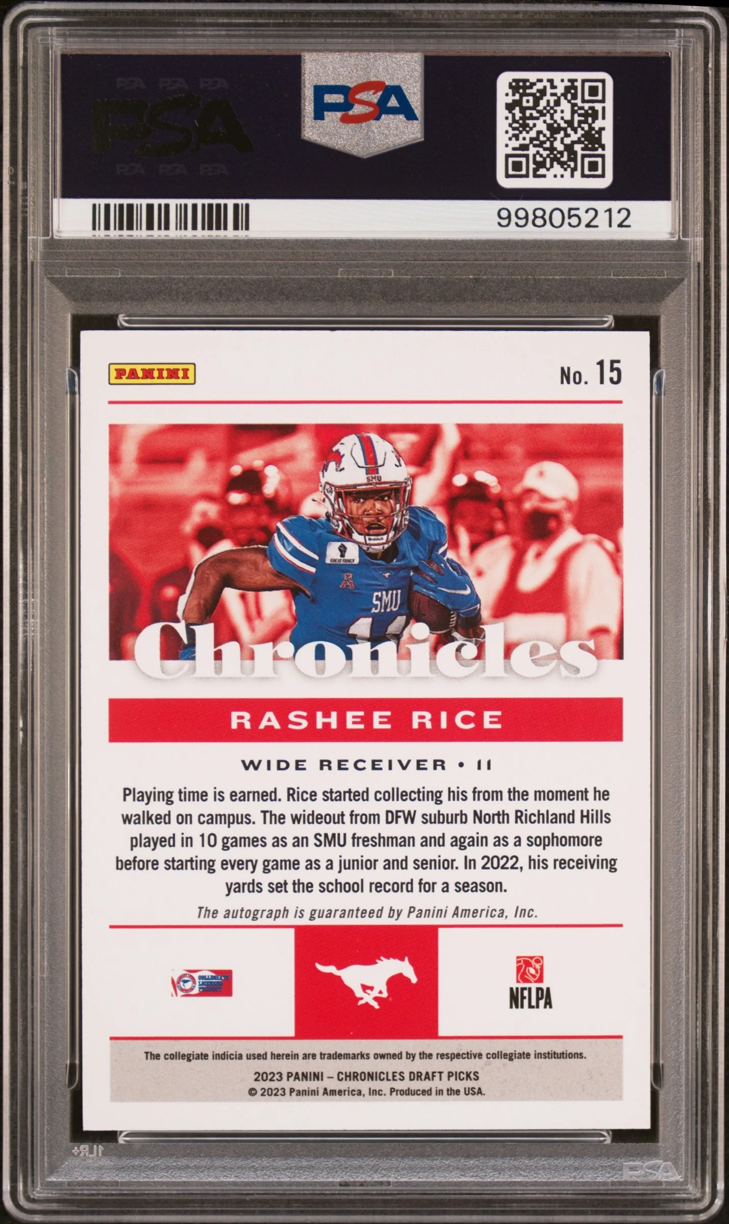 2023 Panini Chronicles Draft Picks Autograph Rashee Rice #15 PSA 9 - Image 2