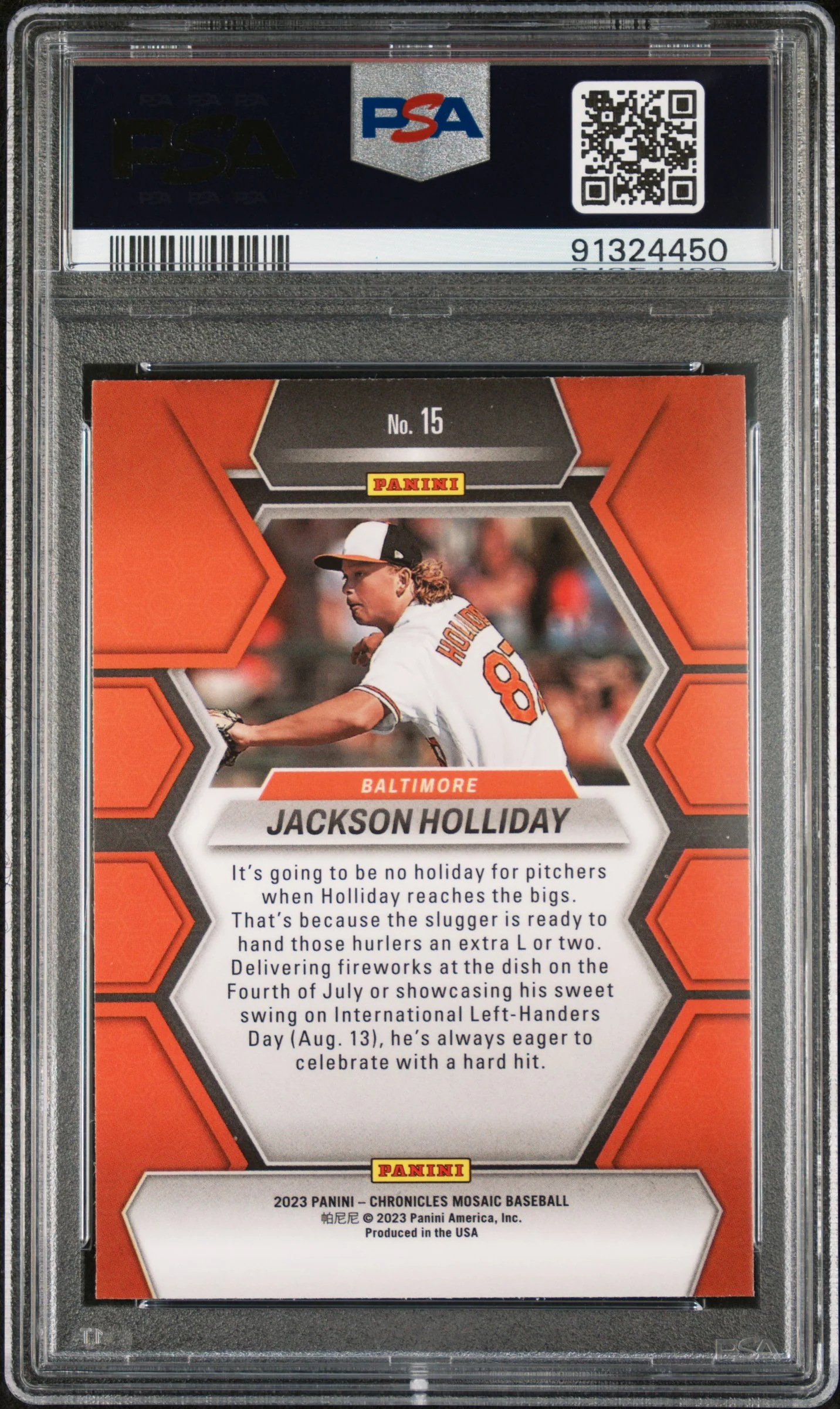 2023 Panini Chronicles Mosaic Jackson Holliday #15 PSA 10 - Image 2