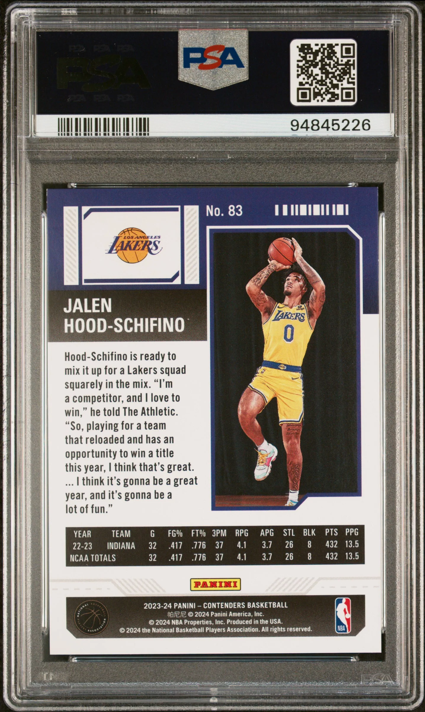 2023 Panini Contenders 1st Round Jalen Hood-Schifino #83 RC /149 PSA 9 - Image 2