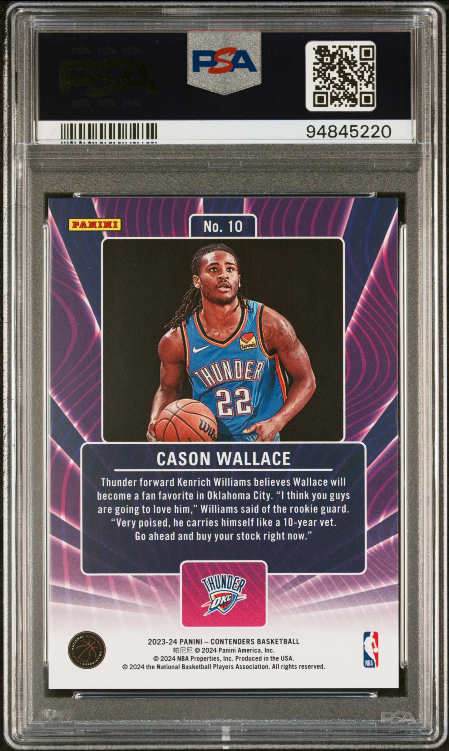 2023 Panini Contenders Lottery Ticket Cason Wallace #10 PSA 10 - Image 2