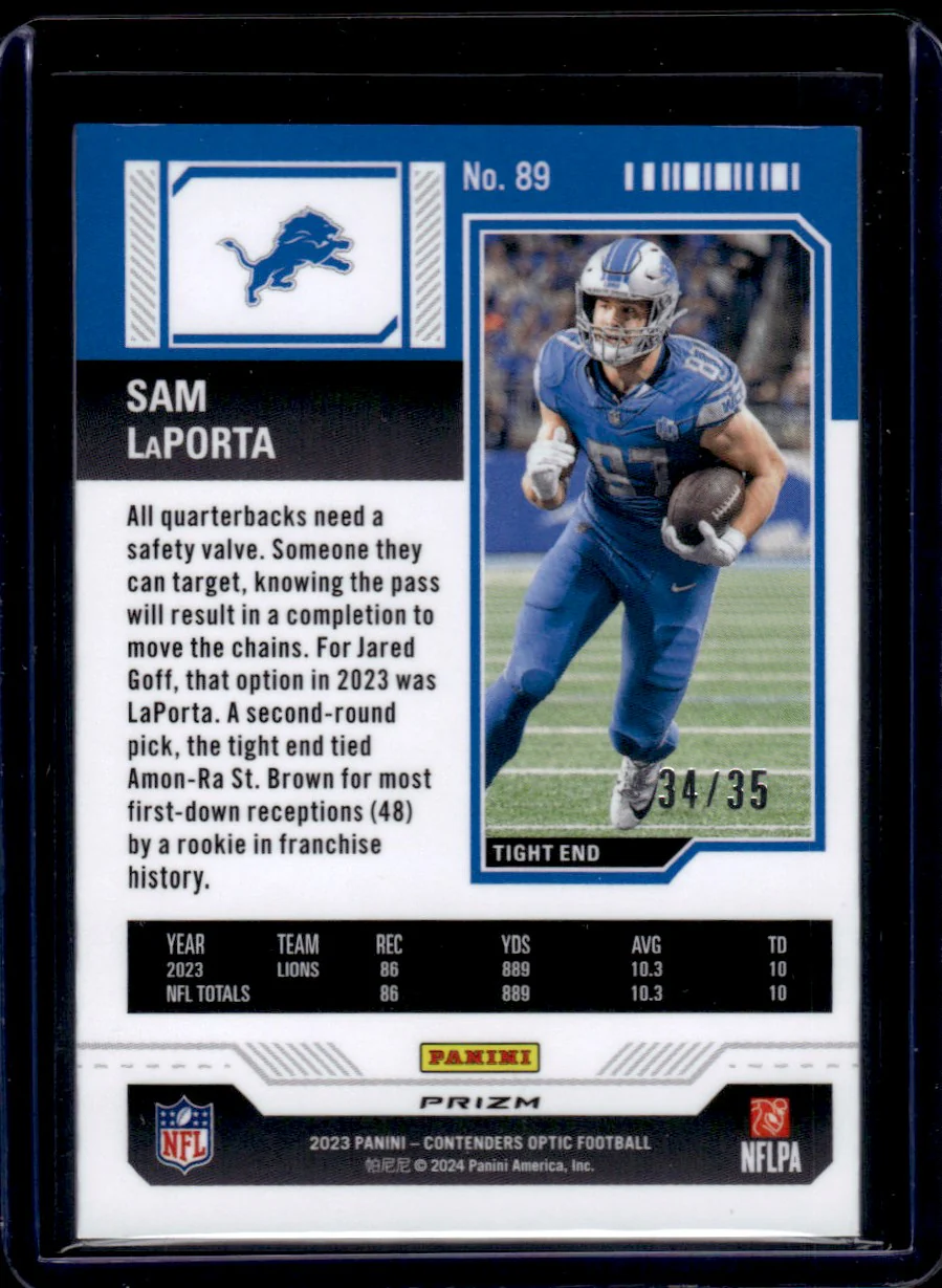 2023 Panini Contenders Optic Rookie Ticket Green Pulsar Sam LaPorta #89 RC /35 - Image 2