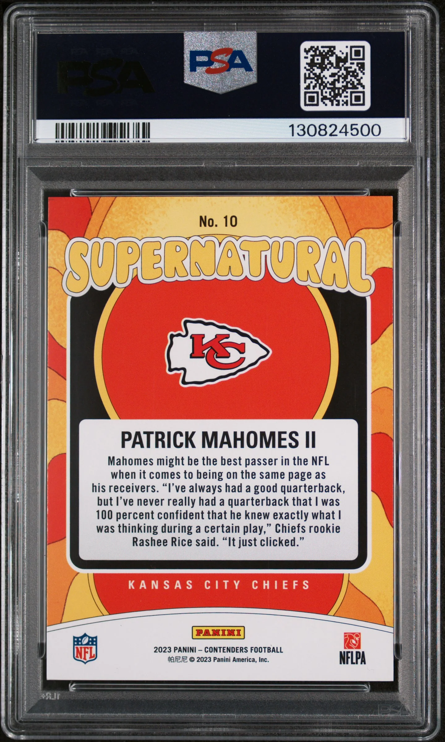 2023 Panini Contenders Supernatural Cracked Ice Patrick Mahomes II #10 PSA 9 - Image 2