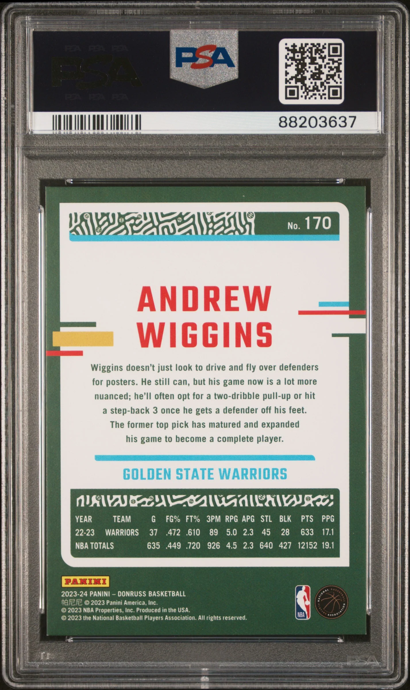 2023 Donruss Andrew Wiggins Gold Holo Laser #170 PSA 9 - Image 2