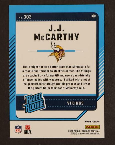 2024 Panini Donruss Optic #303 J.J. McCarthy Football Emoji Rated Rookie - Image 2