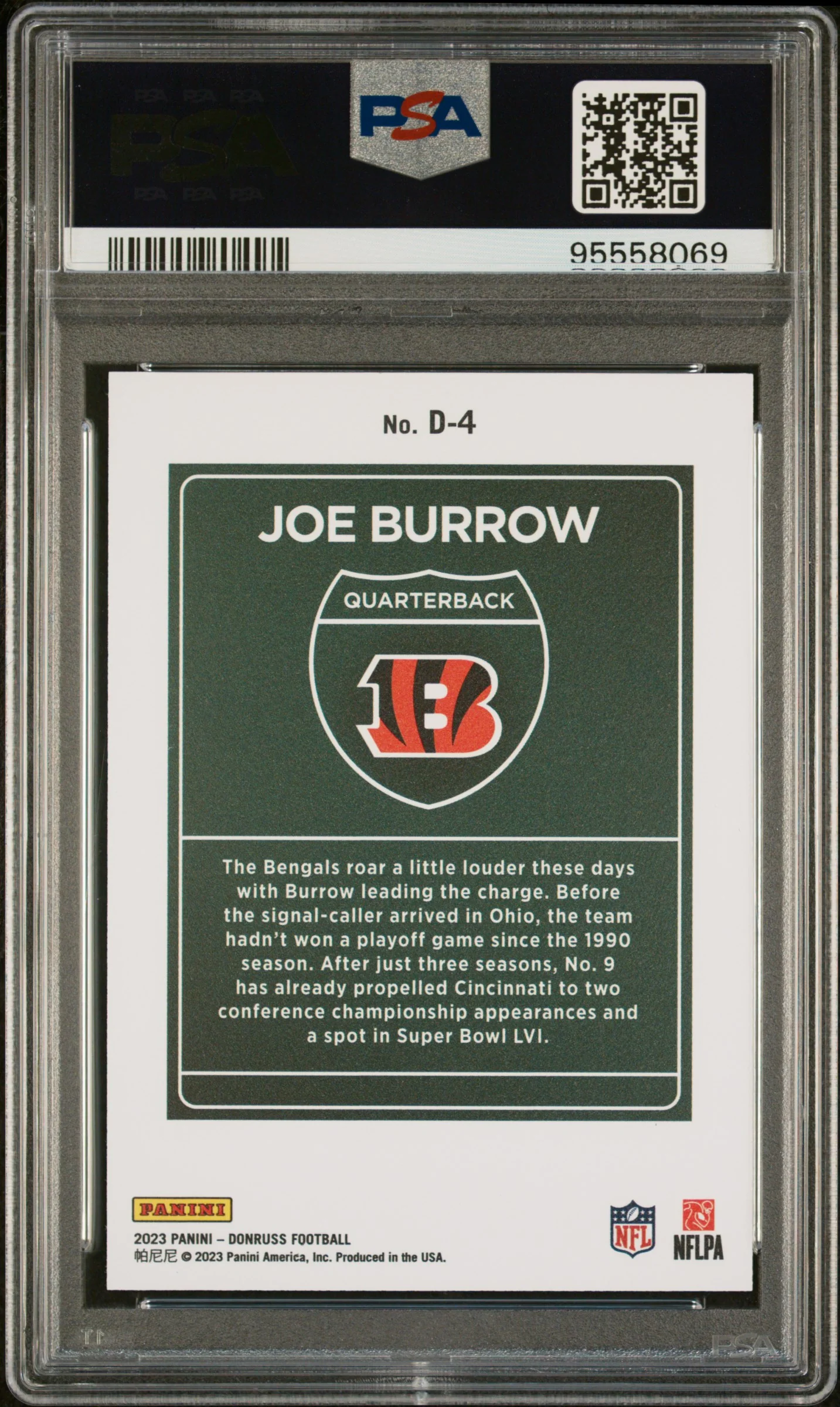 2023 Panini Donruss Downtown Joe Burrow #D4 PSA 10 - Image 2
