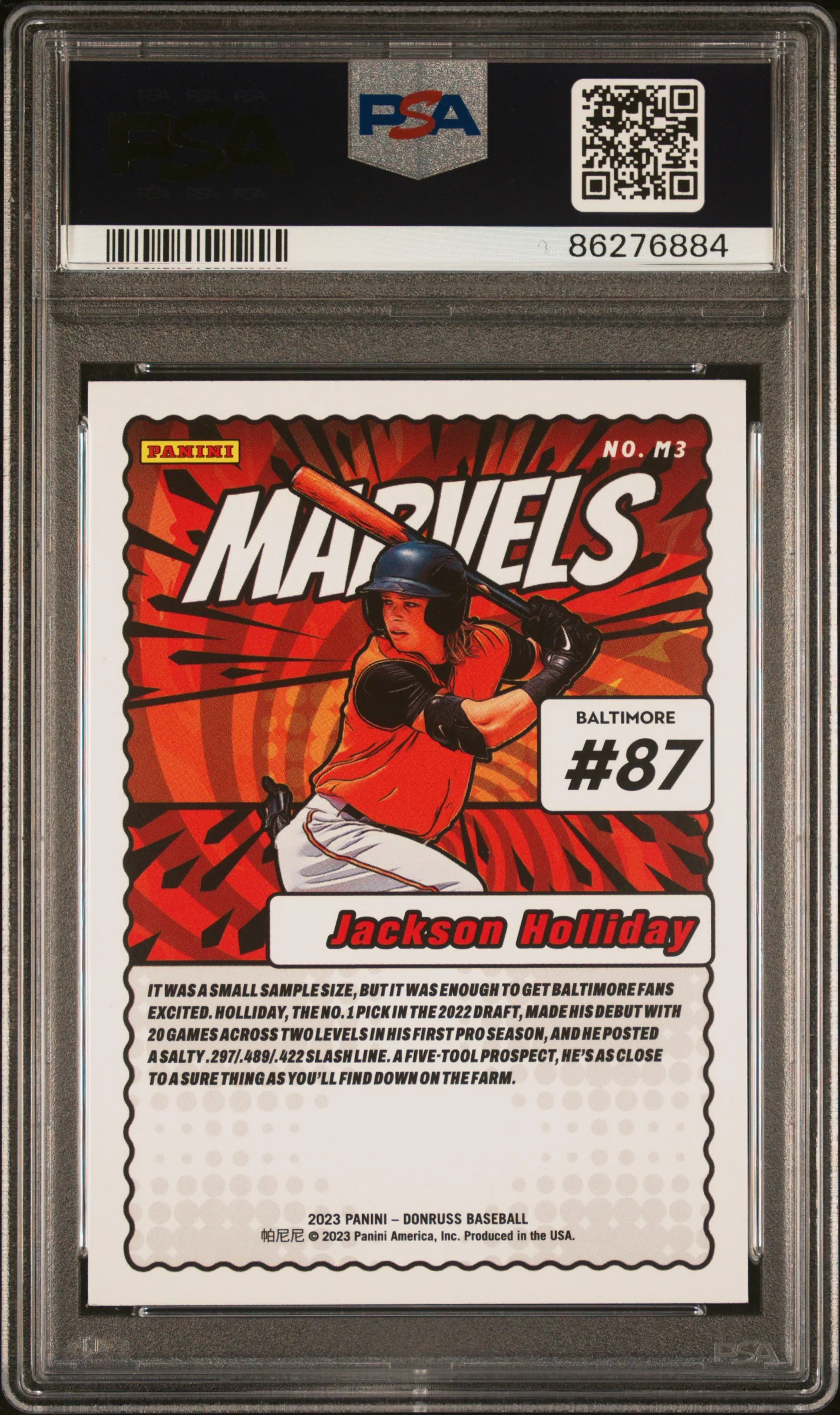 2023 Panini Donruss Marvels Vector Jackson Holliday #M3 PSA 10 - Image 2