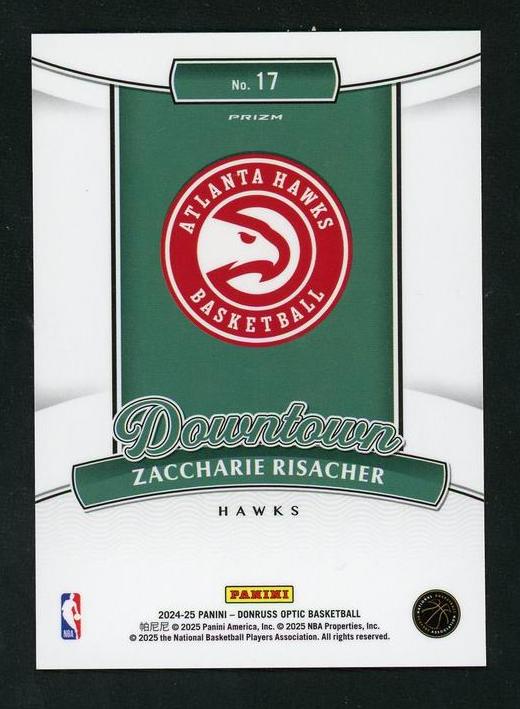 2023 Panini Donruss Optic 17 Zaccharie Risacher Downtown Prizm Rookie VG Atlanta Hawks - Image 2