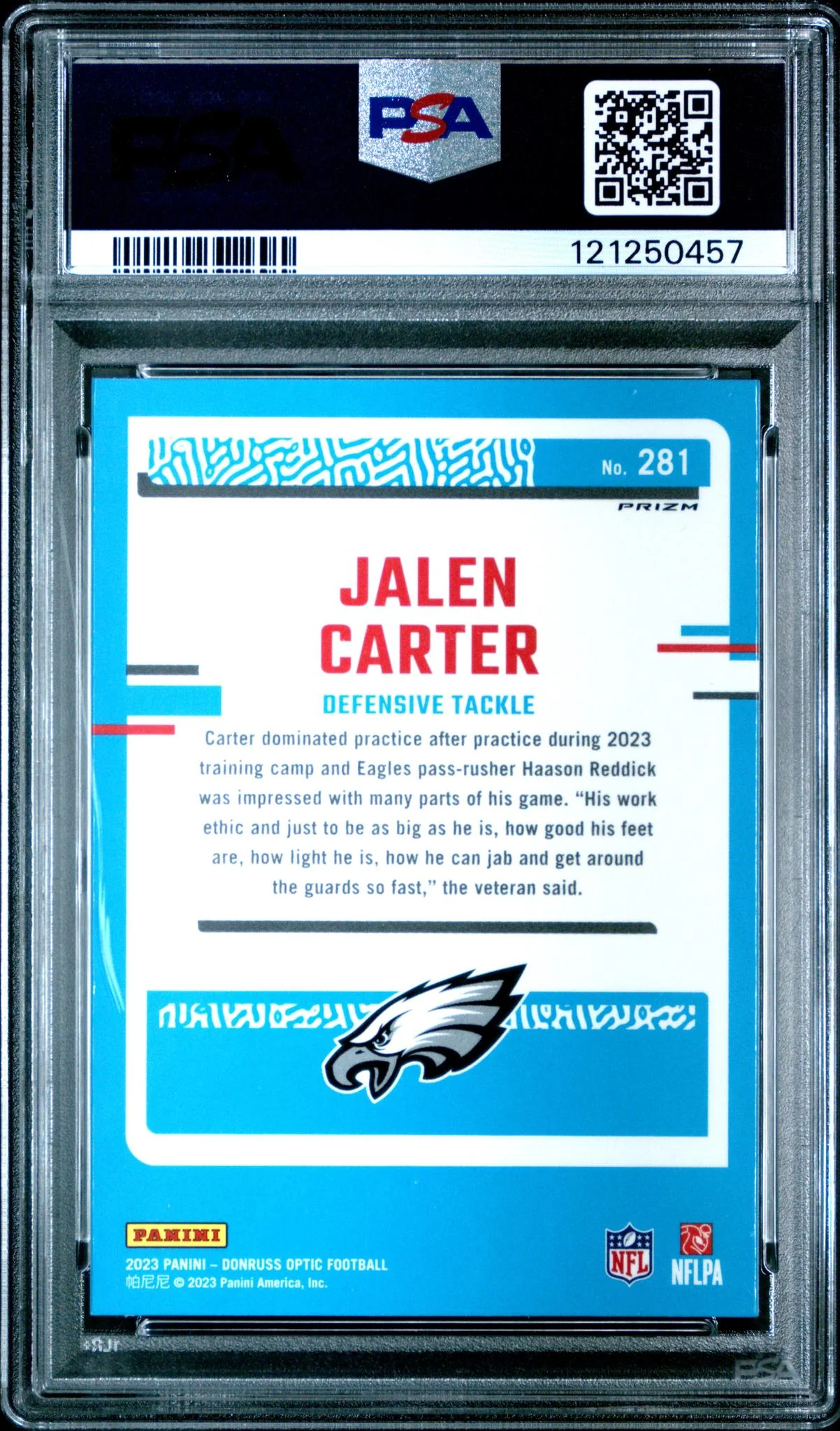2023 Panini Donruss Optic Green Hyper Jalen Carter #281 PSA 10 - Image 2