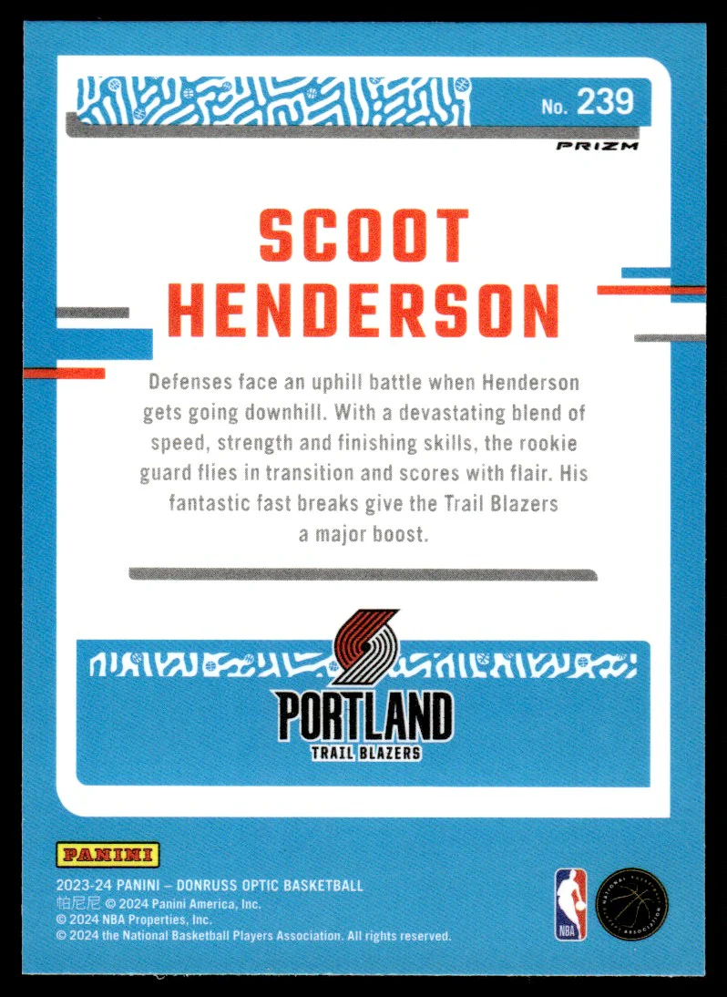 2023 Panini Donruss Optic Holo Scoot Henderson #239 RC - Image 2