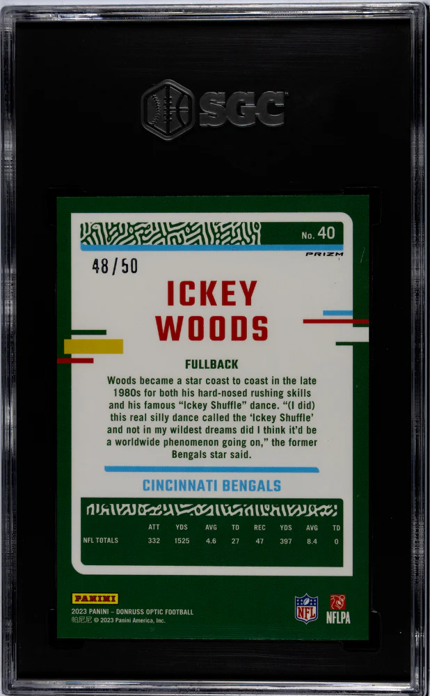 2023 Panini Donruss Optic Purple Prizm Ickey Woods #40 /50 SGC 9 - Image 2