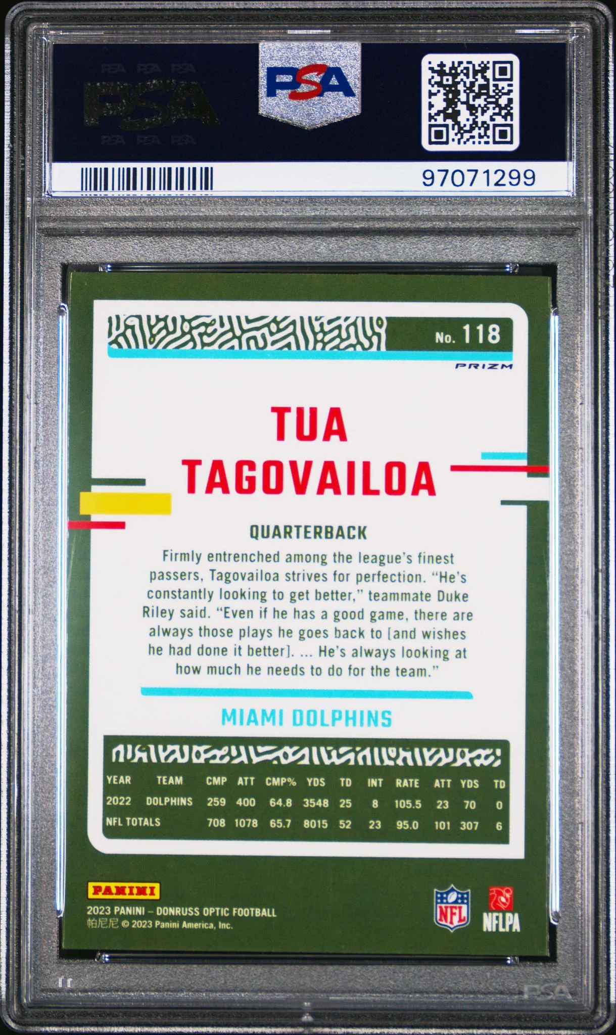 2023 Panini Donruss Optic Rocket Tua Tagovailoa #118 PSA 10 - Image 2