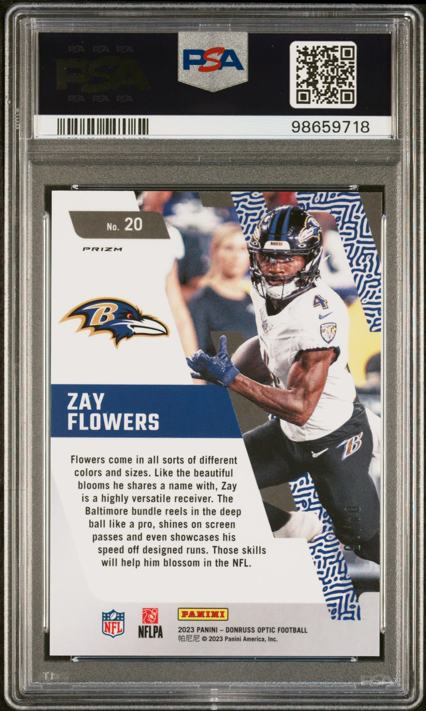 2023 Panini Donruss Optic Rookie Primary Colors Ice Zay Flowers #20 RC PSA 9 - Image 2
