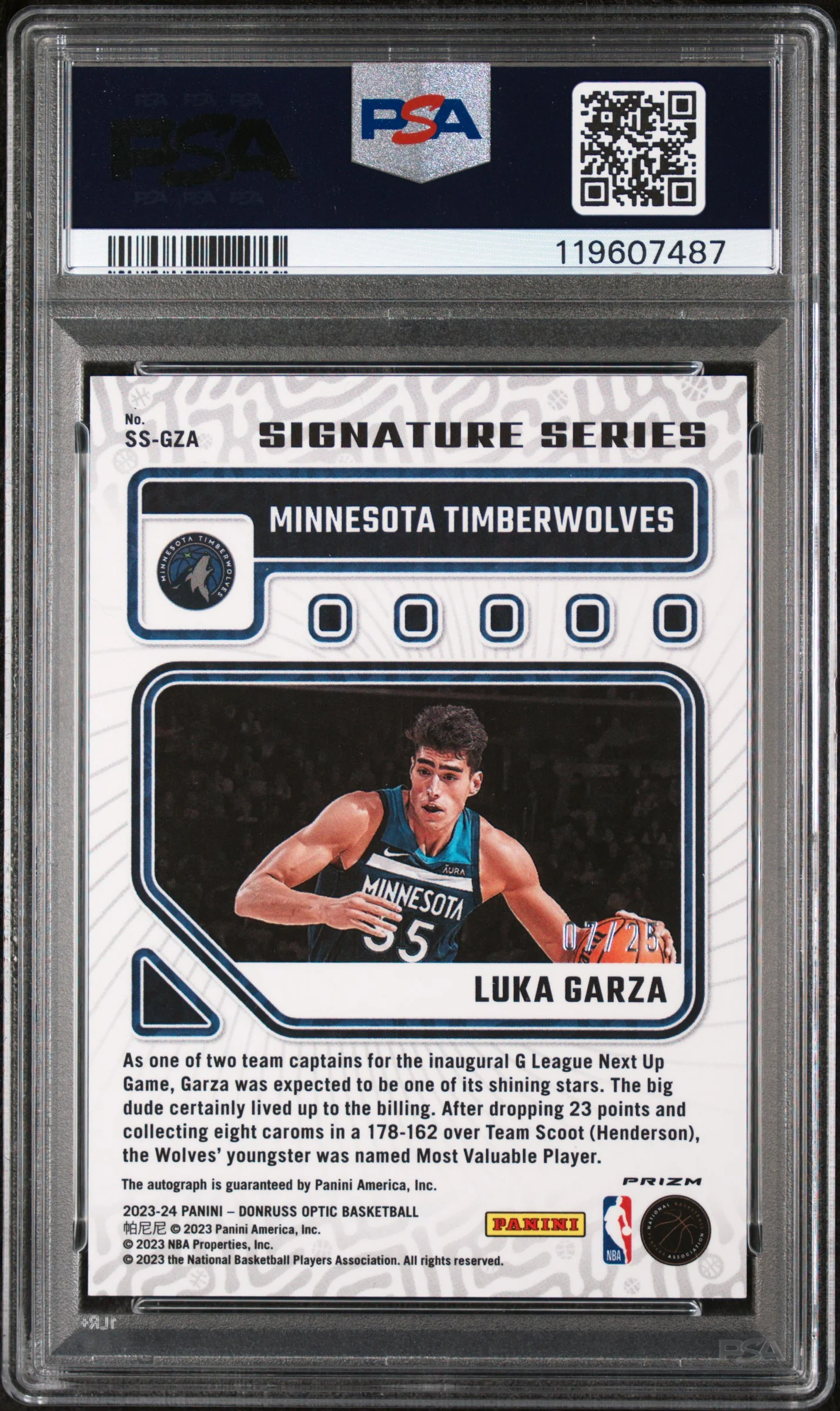 2023 Panini Donruss Optic Signature Series Pink Luka Garza #SSGZA Auto /25 PSA 9 - Image 2