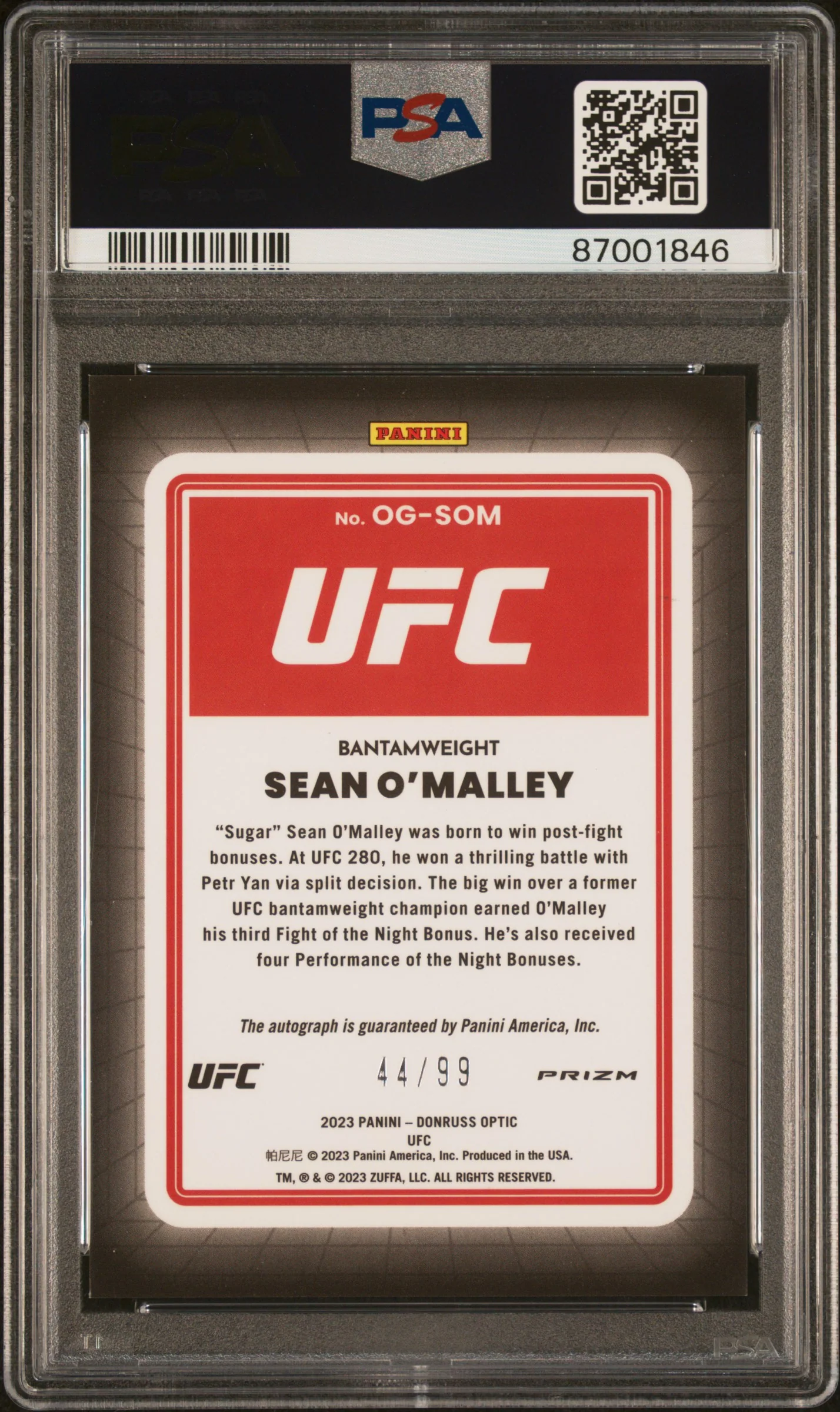 2023 Panini Donruss Optic UFC Opti-Graphs Blue Sean O'Malley #OGSOM /99 PSA 10 - Image 2