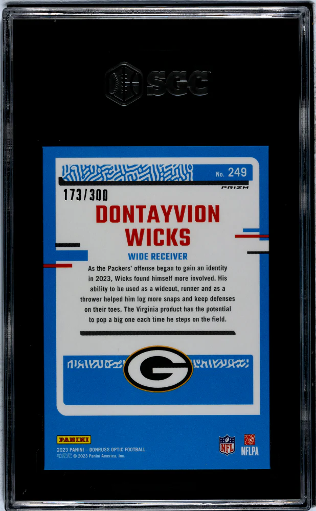 2023 Panini Donruss Optic Wave Prizm Dontayvion Wicks #249 RC /300 SGC 10 - Image 2