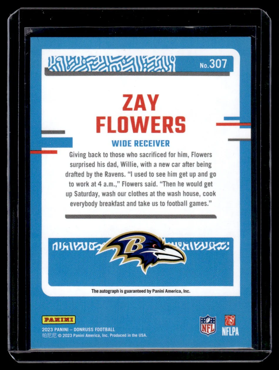 2023 Panini Donruss Rated Rookie Zay Flowers #307 RC Auto - Image 2
