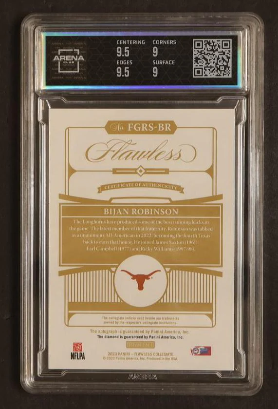 2023 Panini Flawless FGRS-BR Bijan Robinson Rookie /25 Arena 9.5 Mint Texas Longhorns Auto - Image 2