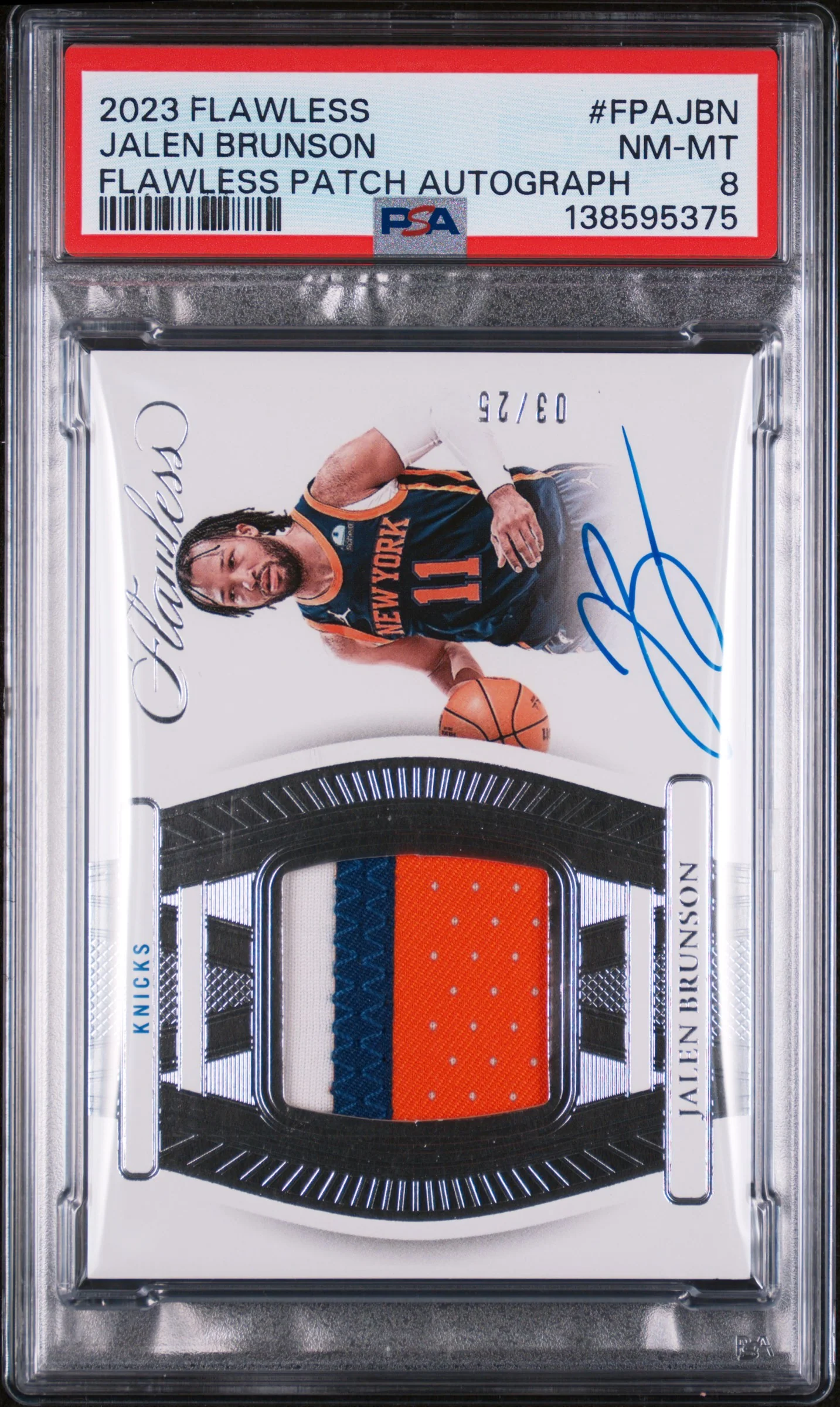 2023 Panini Flawless Flawless Patch Autographs Jalen Brunson #FPAJBN /25 PSA 8