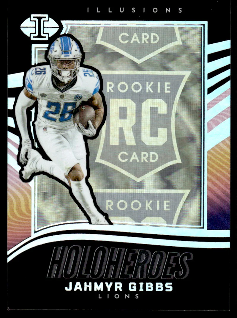 2023 Panini Illusions 15 Jahmyr Gibbs Holoheroes Rookie Lions