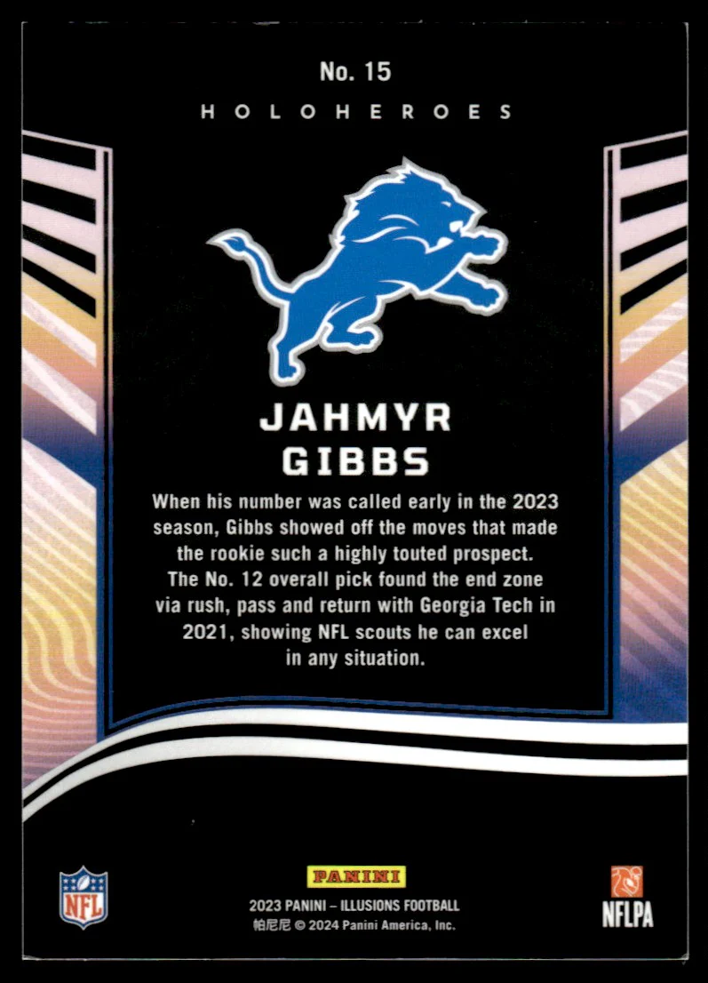 2023 Panini Illusions 15 Jahmyr Gibbs Holoheroes Rookie Lions - Image 2
