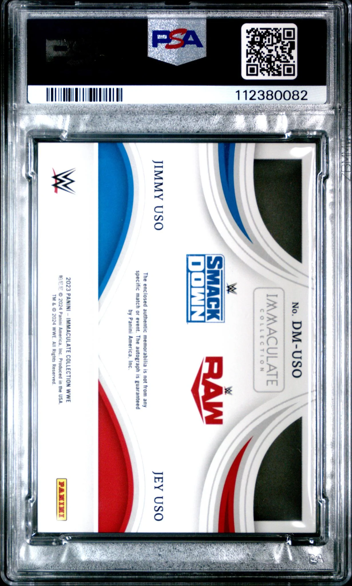 2023 Panini Immaculate WWE Dual Autographed Memorabilia Platinum 1/1 Jey Uso/Jimmy Uso #DMUSO PSA 9 - Image 2