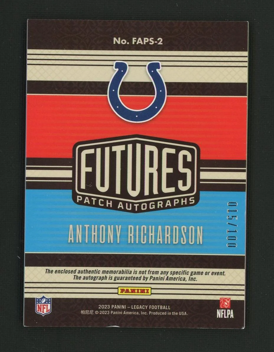 2023 Panini Legacy Futures Anthony Richardson #FAPS-2 RC RPA /100 - Image 2