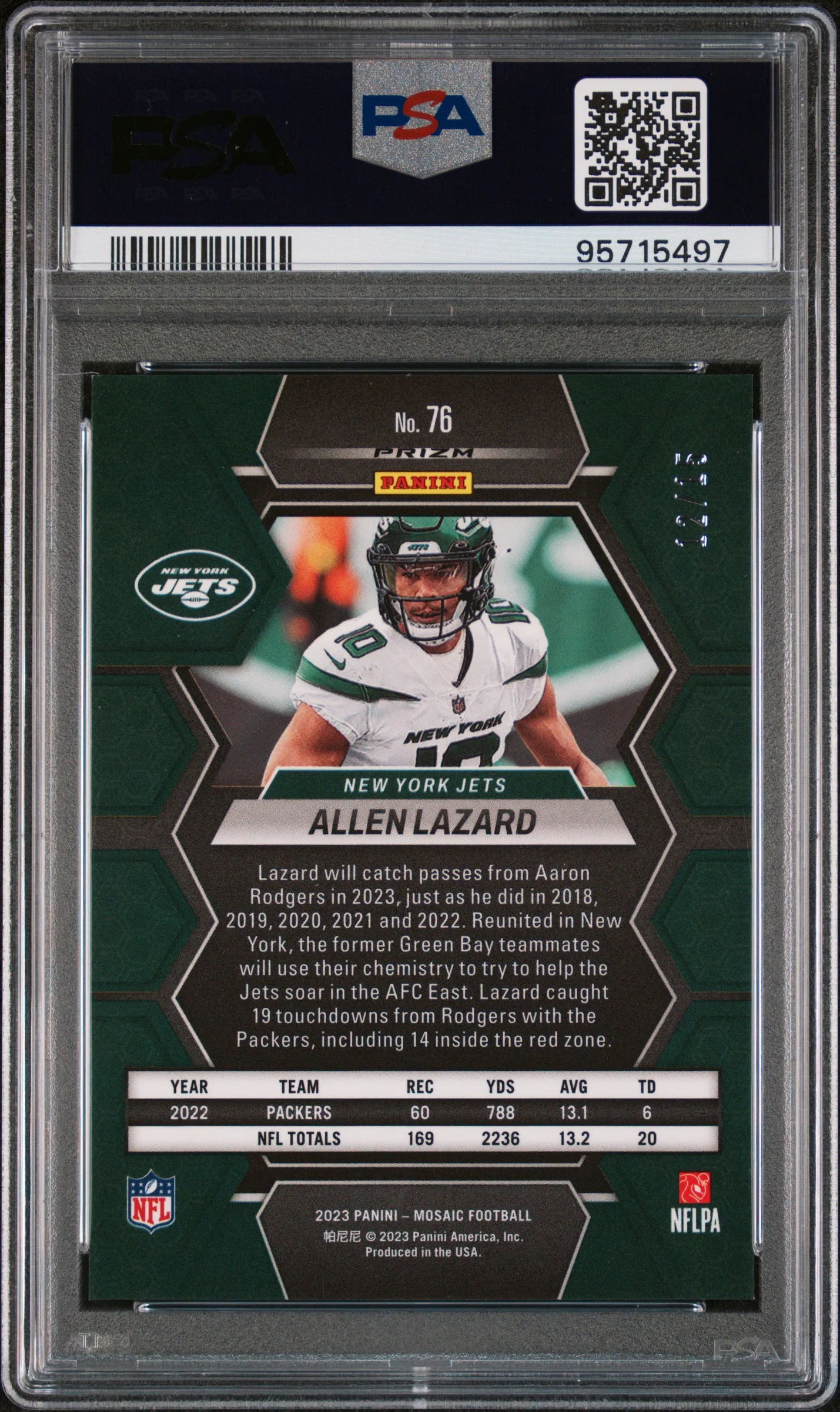 2023 Mosaic Tessellation Allen Lazard #76 /15 PSA 10 - Image 2