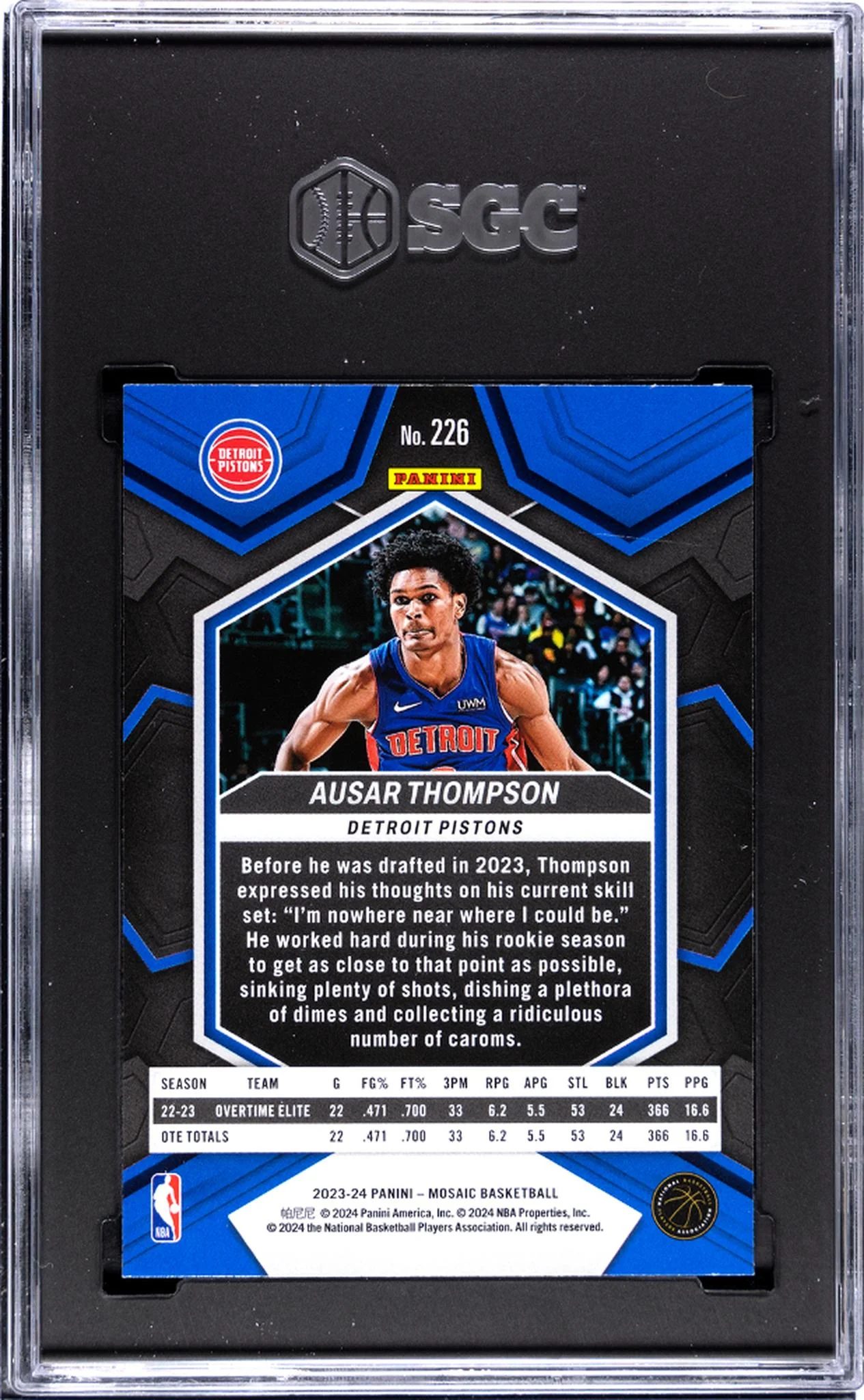 2023 Panini Mosaic Ausar Thompson #226 RC SGC 9.5 - Image 2