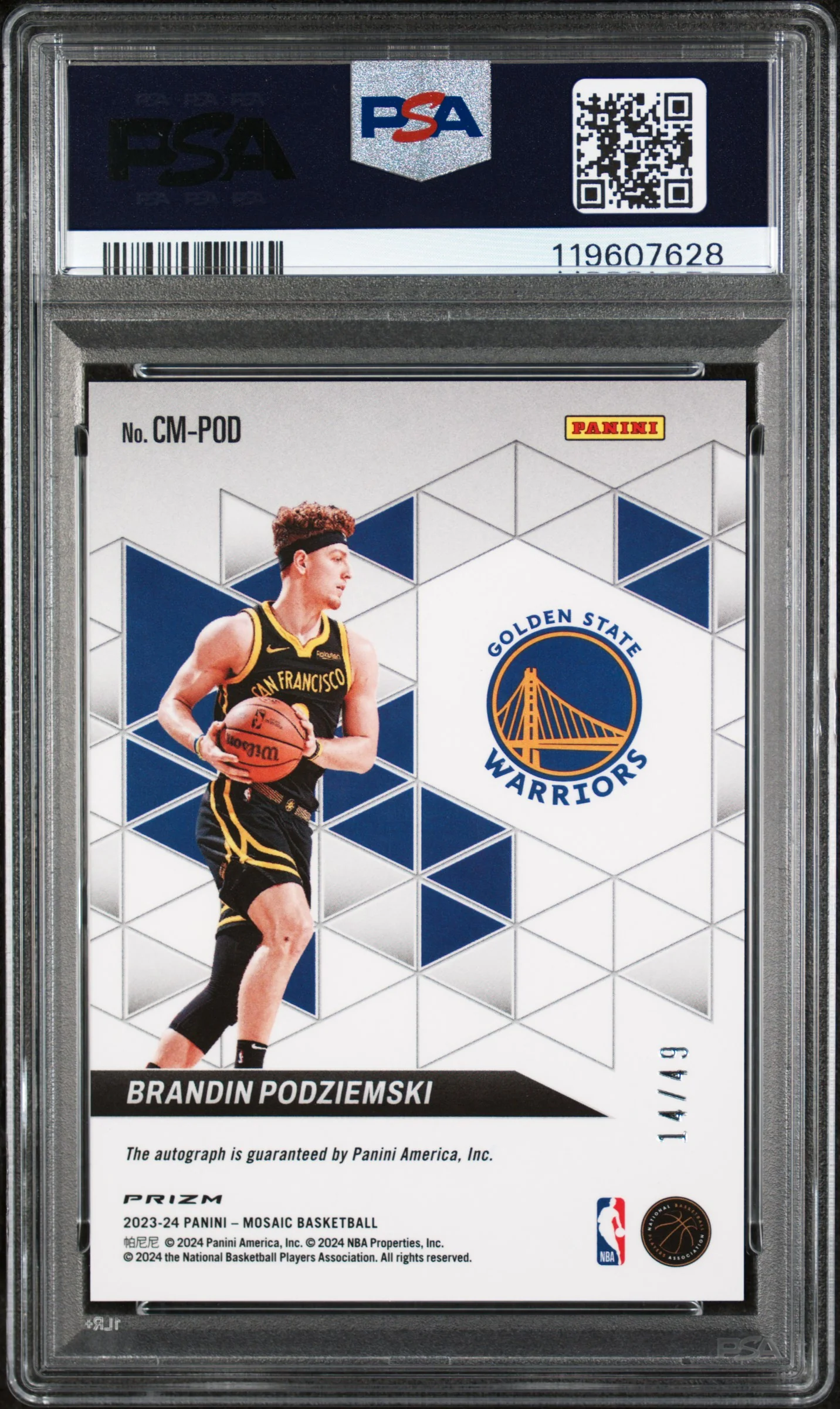 2023 Panini Mosaic Collage Blue Brandin Podziemski #CM-POD RC Auto /49 PSA 10 - Image 2