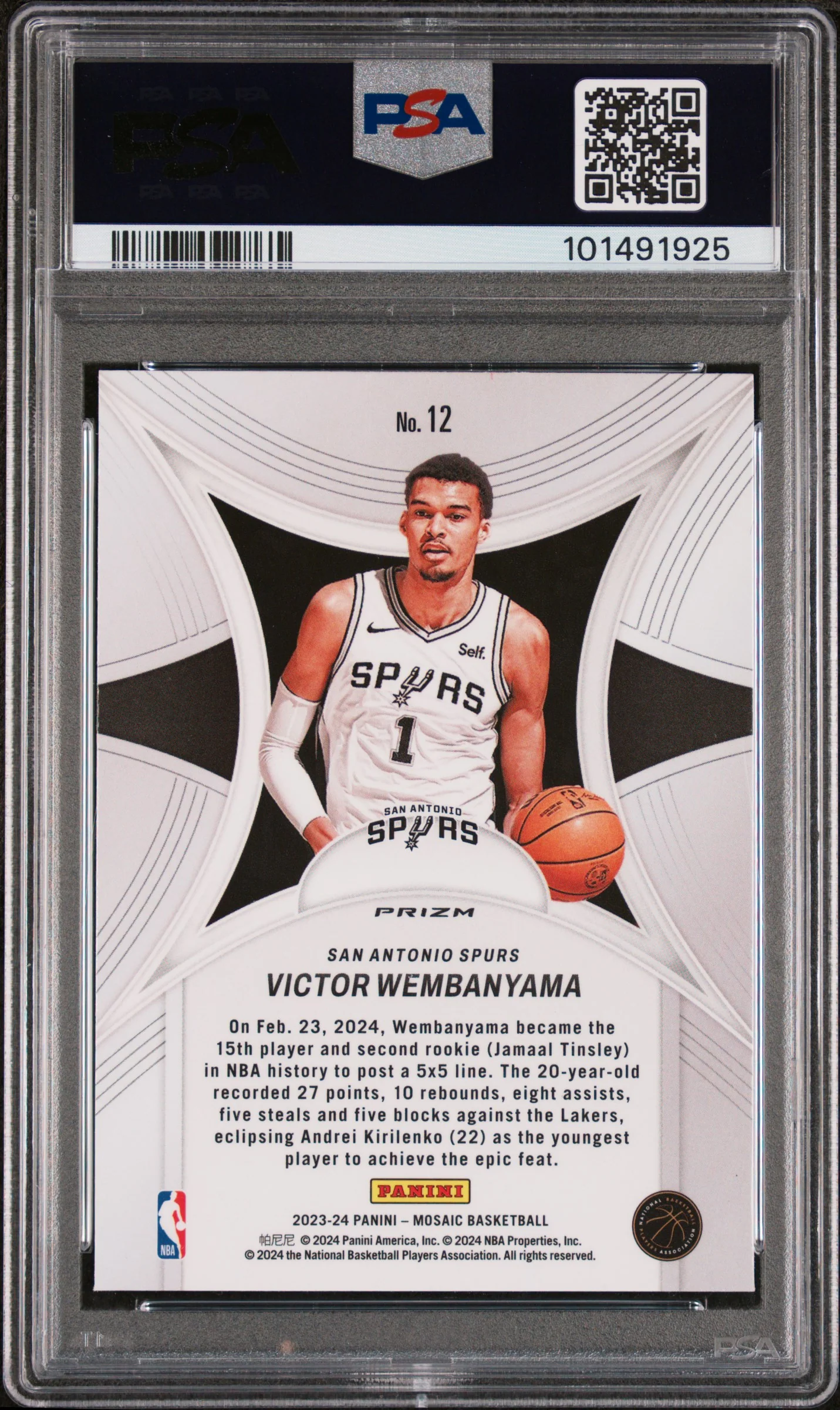 2023 Panini Mosaic Epic Performers Mosaic Victor Wembanyama #12 PSA 9 - Image 2