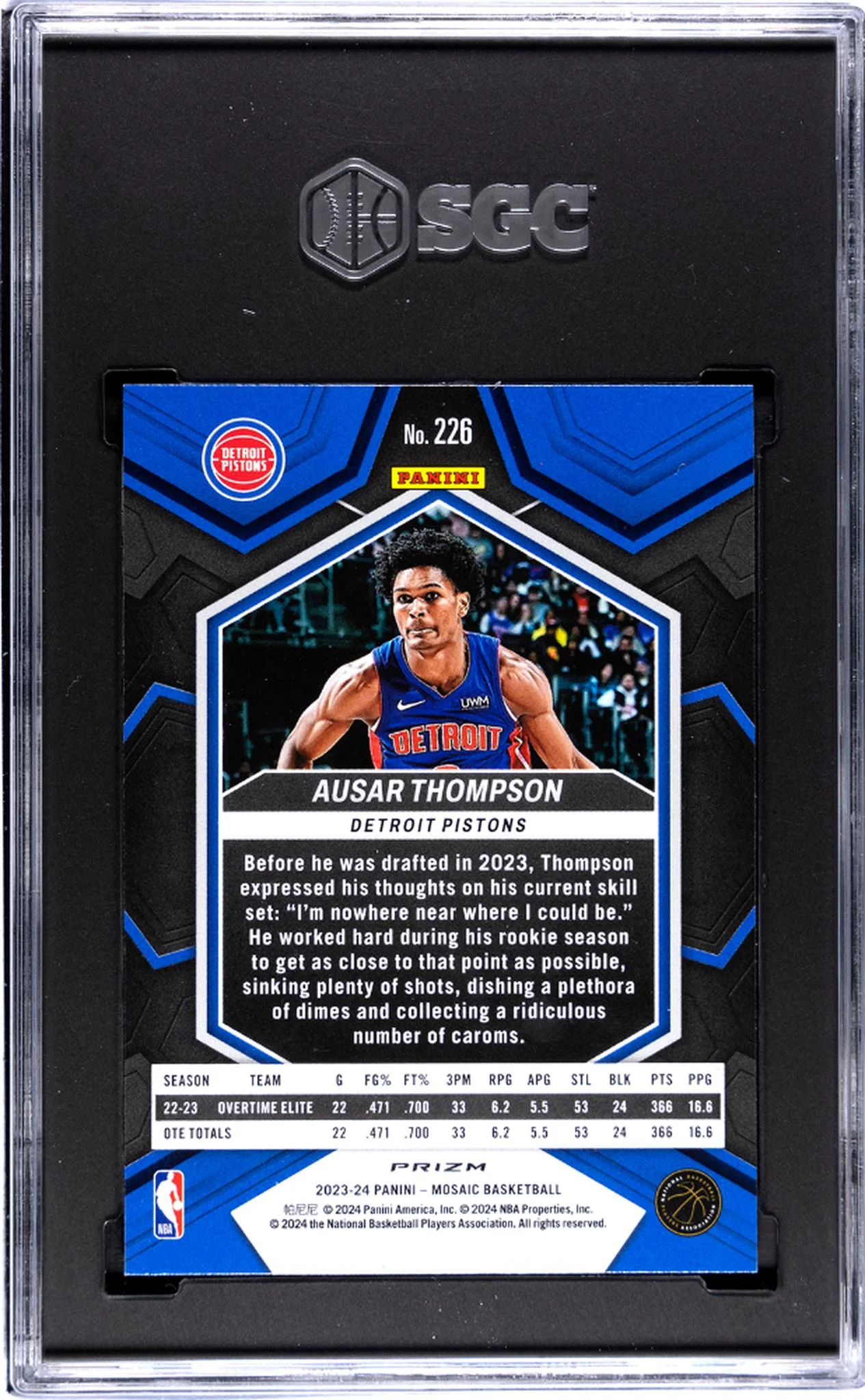 2023 Panini Mosaic Green Ausar Thompson #226 RC SGC 9.5 - Image 2