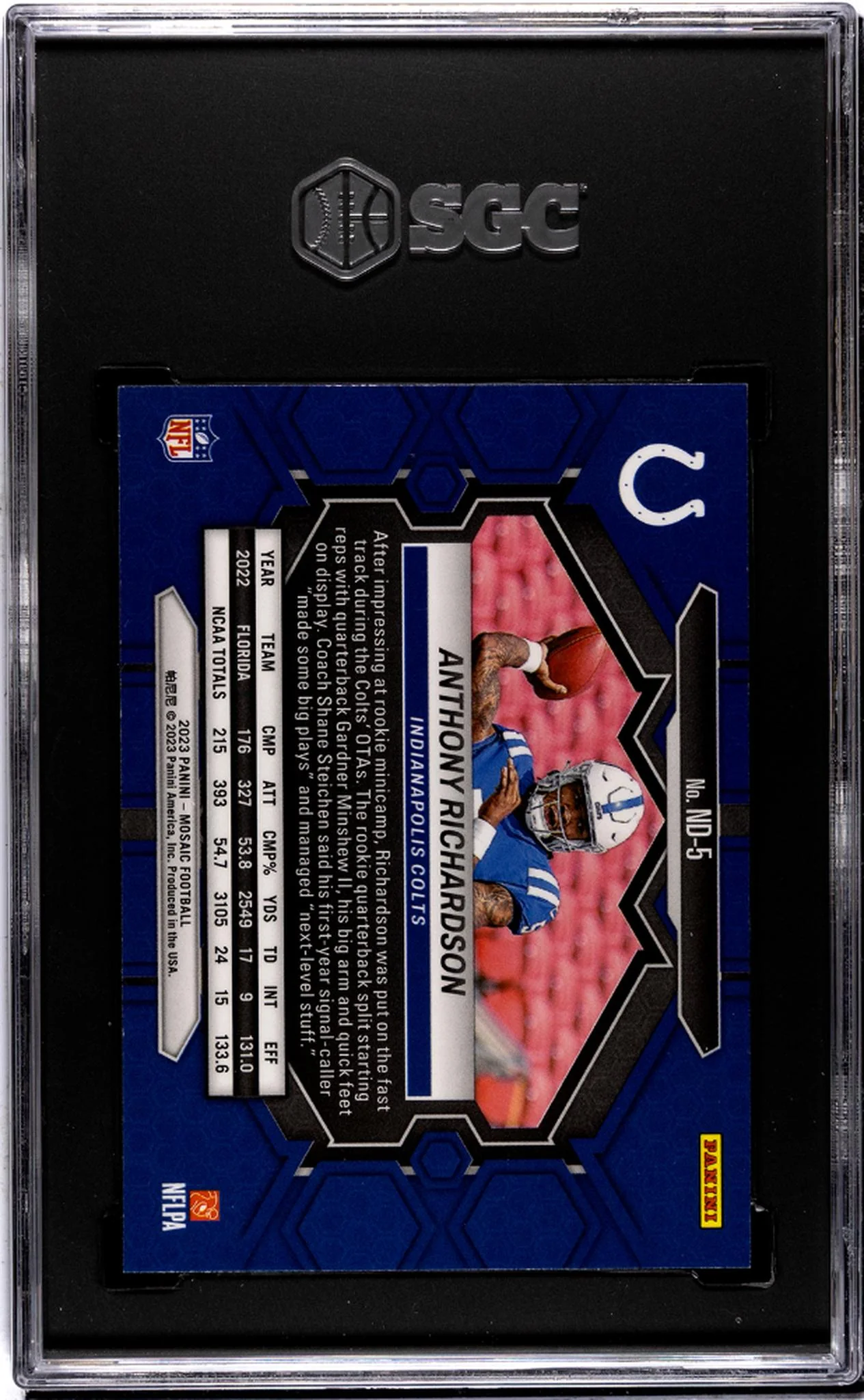 2023 Panini Mosaic NFL Debut Anthony Richardson #ND-5 RC SGC 9 - Image 2