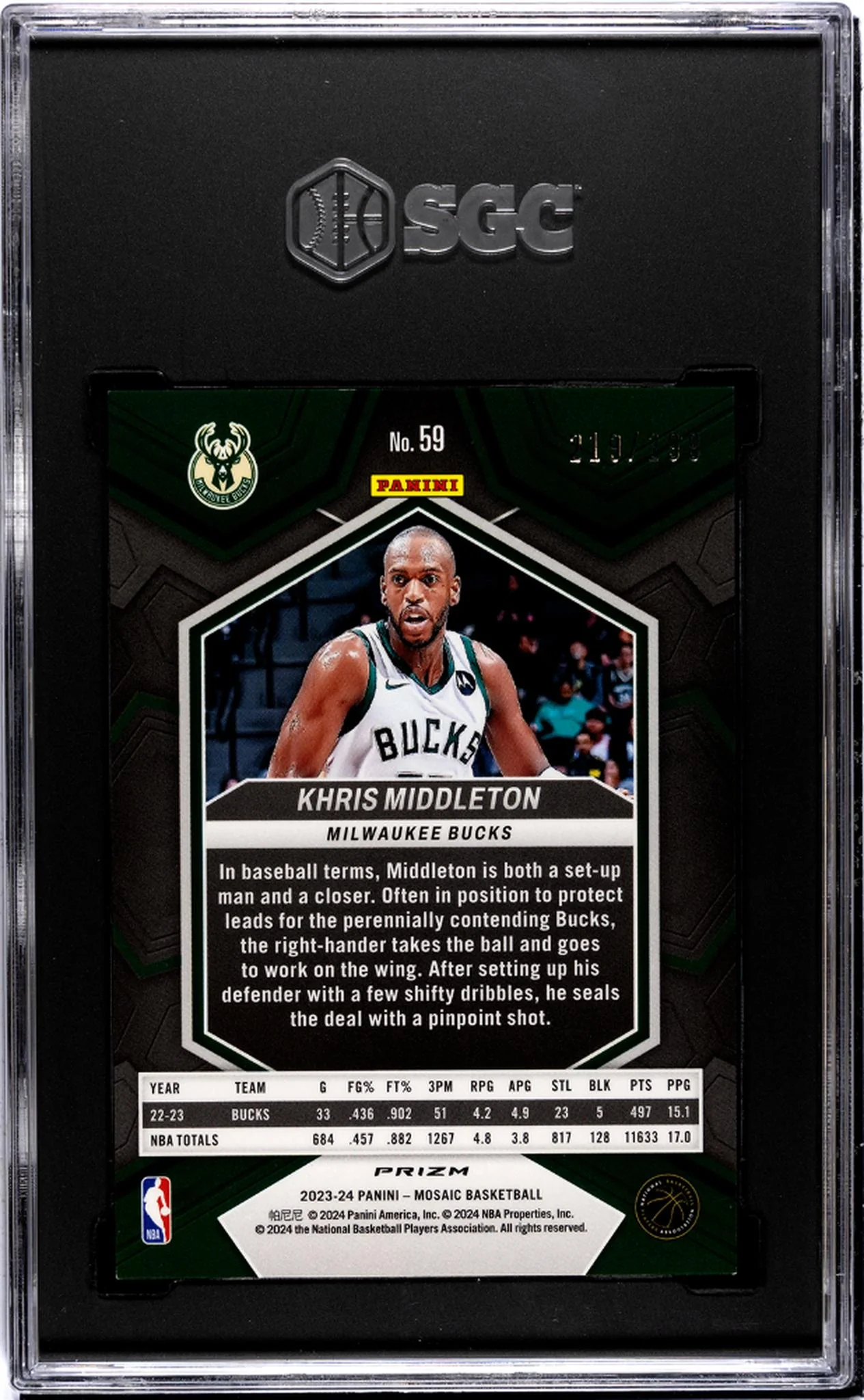 2023 Panini Mosaic Red Seismic Khris Middleton #59 /299 SGC 9.5 - Image 2