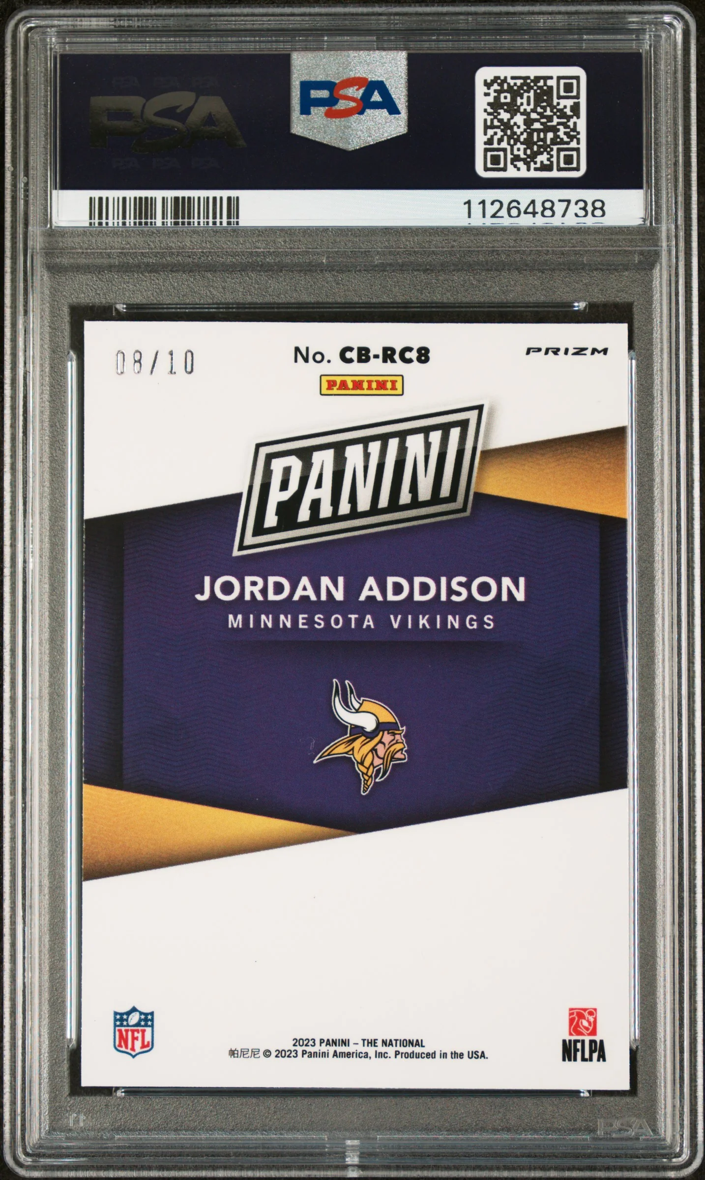 2023 Panini NSCC Case Brkr. Jordan Addison #CB-RC8 RC /10 PSA 10 - Image 2