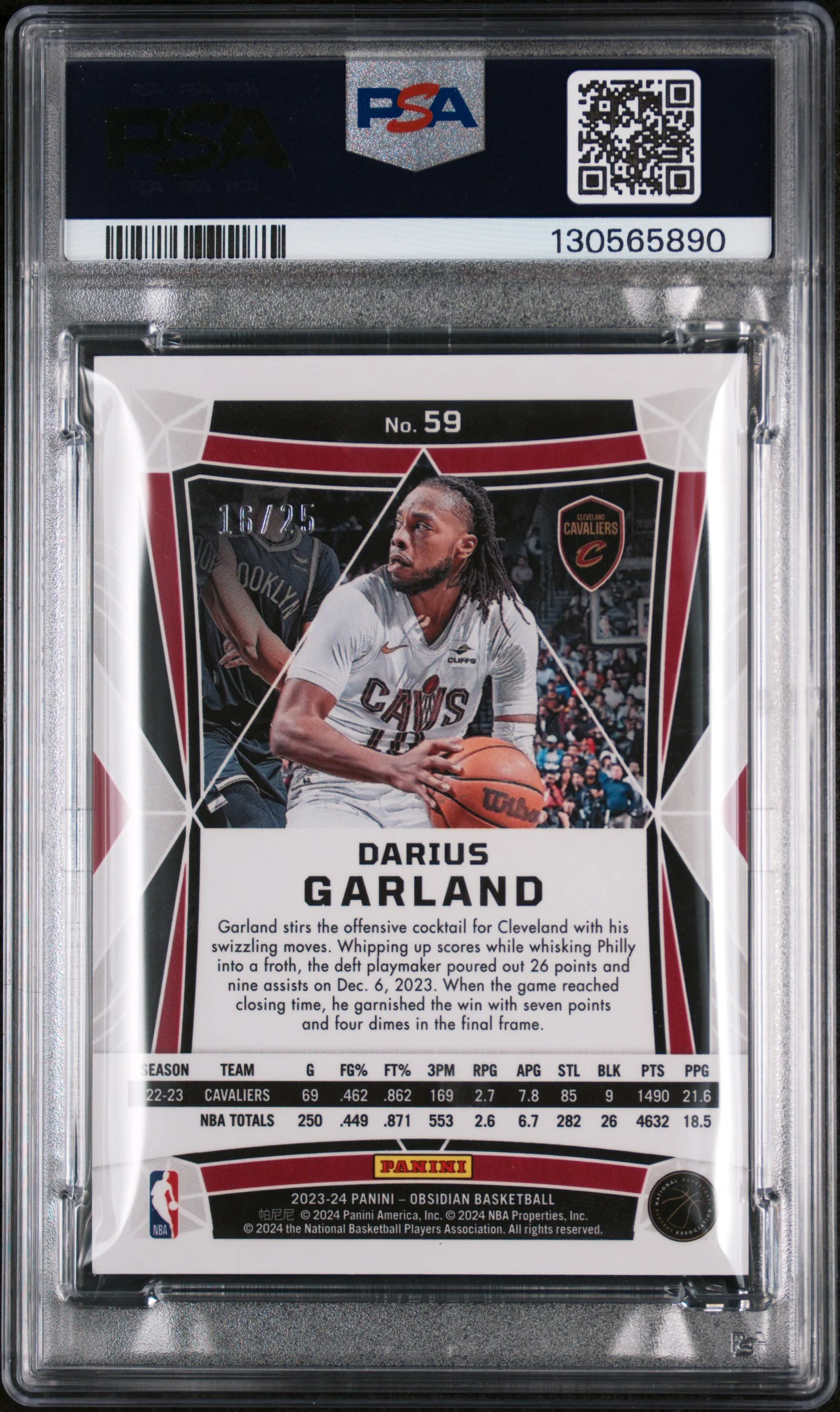2023 Panini Obsidian Electric Etch Green Darius Garland #59 /25 PSA 9 - Image 2