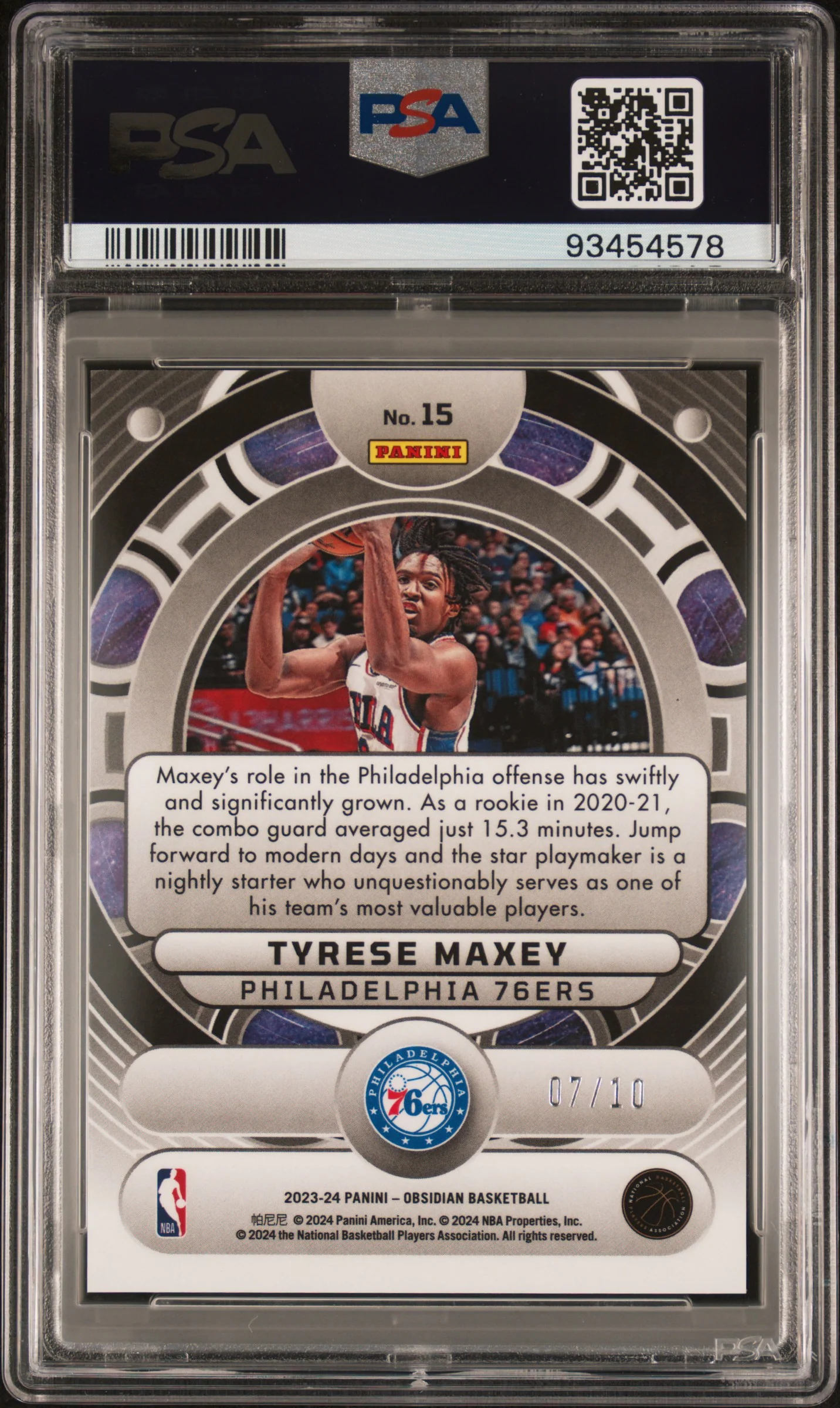 2023 Panini Obsidian Orbital Ee Gold Flood Tyrese Maxey #15 /10 PSA 10 - Image 2