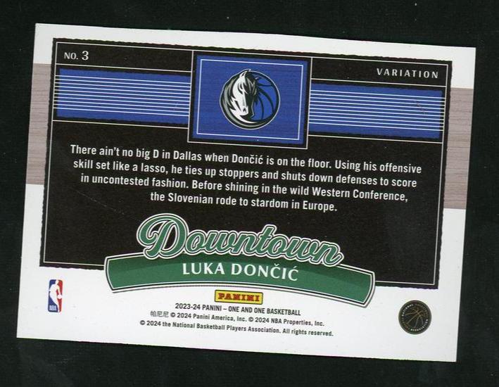 2023 Panini One and One 3 Luka Dončić Downtown Variation VG Dallas Mavericks - Image 2