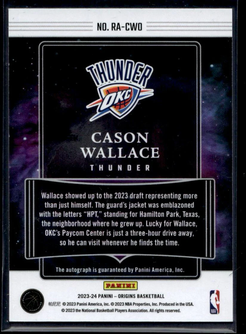 2023 Panini Origins RA-CWO Cason Wallace Rookie Autographs Rookie Oklahoma City Thunder - Image 2