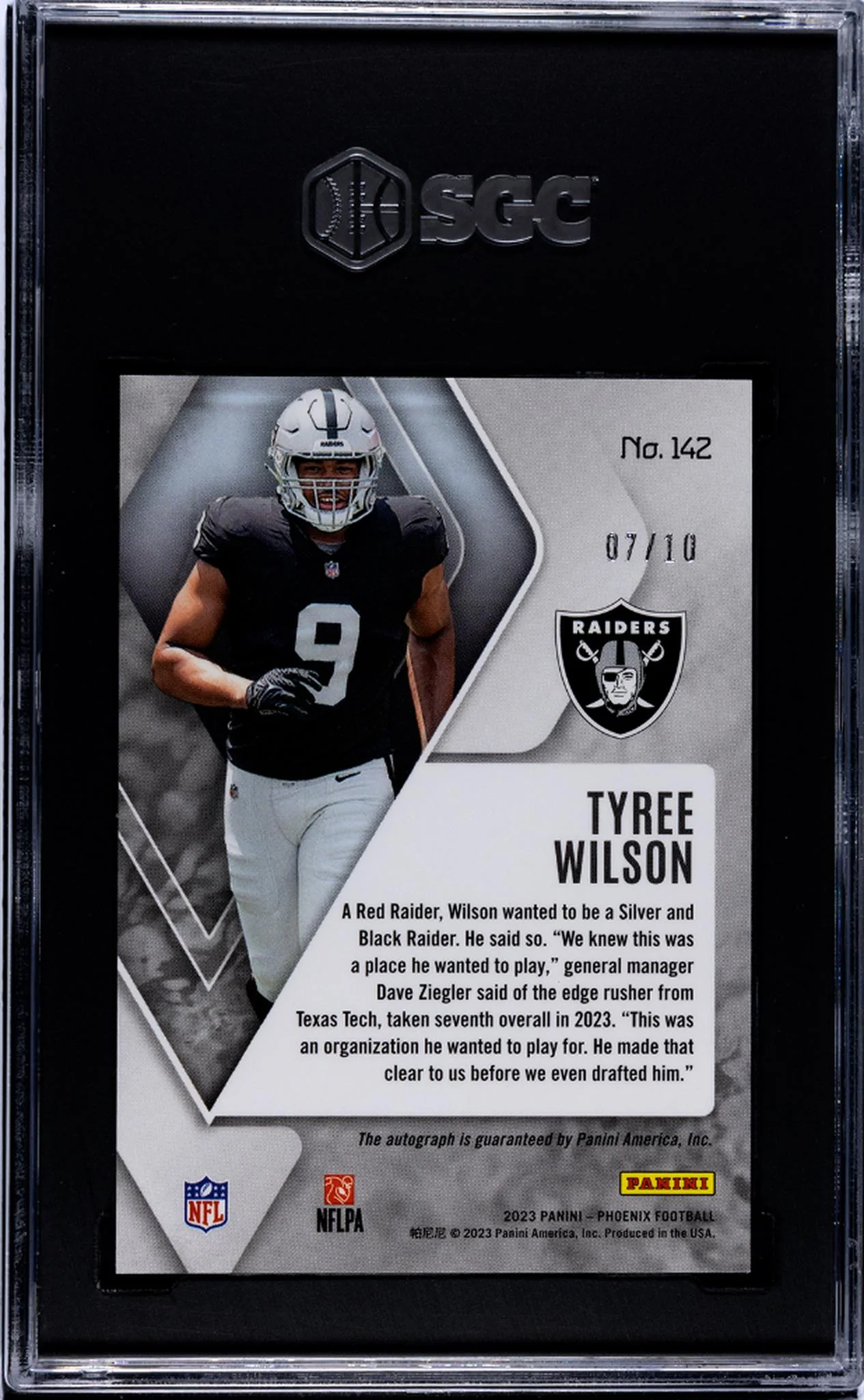 2023 Panini Phoenix Green Tyree Wilson #142 RC Auto /10 SGC 9.5 - Image 2