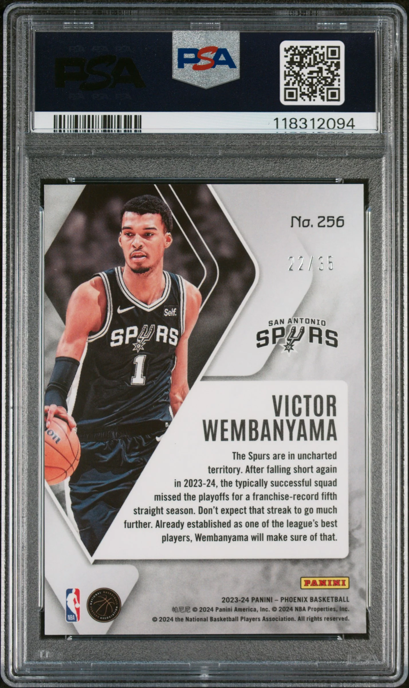 2023 Panini Phoenix Blue International Victor Wembanyama #256 /35 PSA 9 - Image 2
