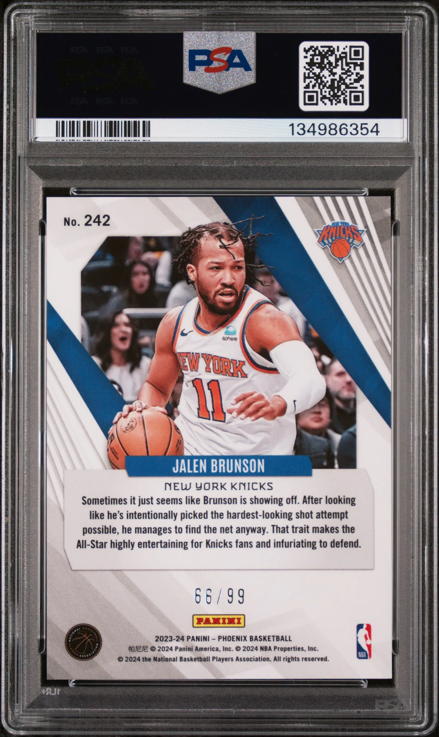2023 Panini Phoenix Orange Jalen Brunson #242 /99 PSA 10 - Image 2