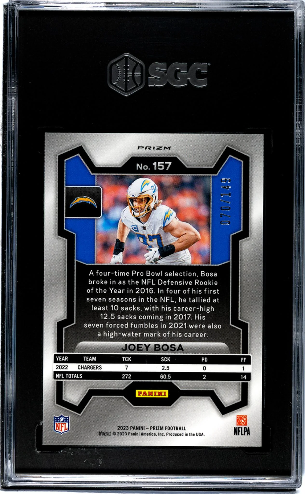 2023 Panini Prizm Red Wave Joey Bosa #157 /149 SGC 8.5 - Image 2