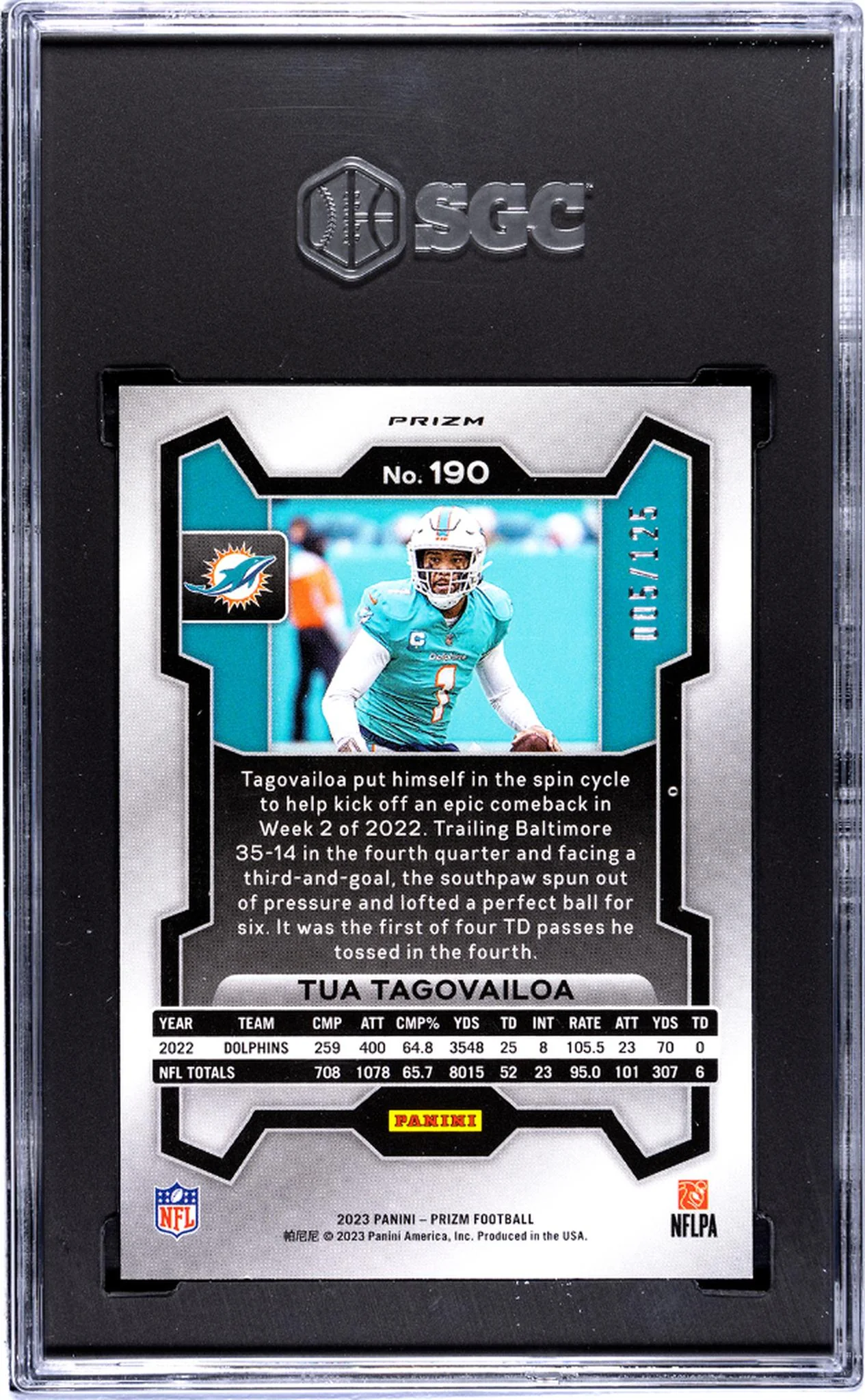 2023 Panini Prizm #190 Tua Tagovailoa Purple Prizm /125 SGC 9.5 - Image 2