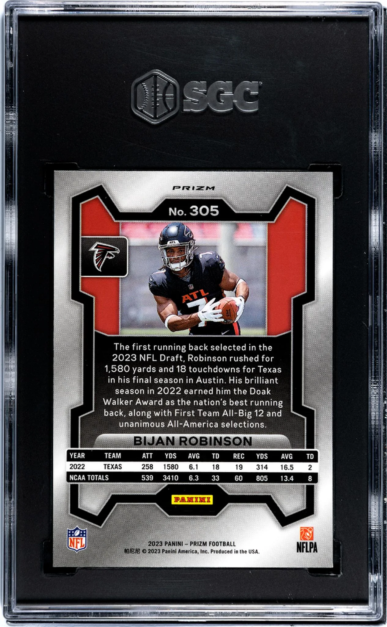 2023 Panini Prizm #305 Bijan Robinson Silver Prizm SGC 10 - Image 2