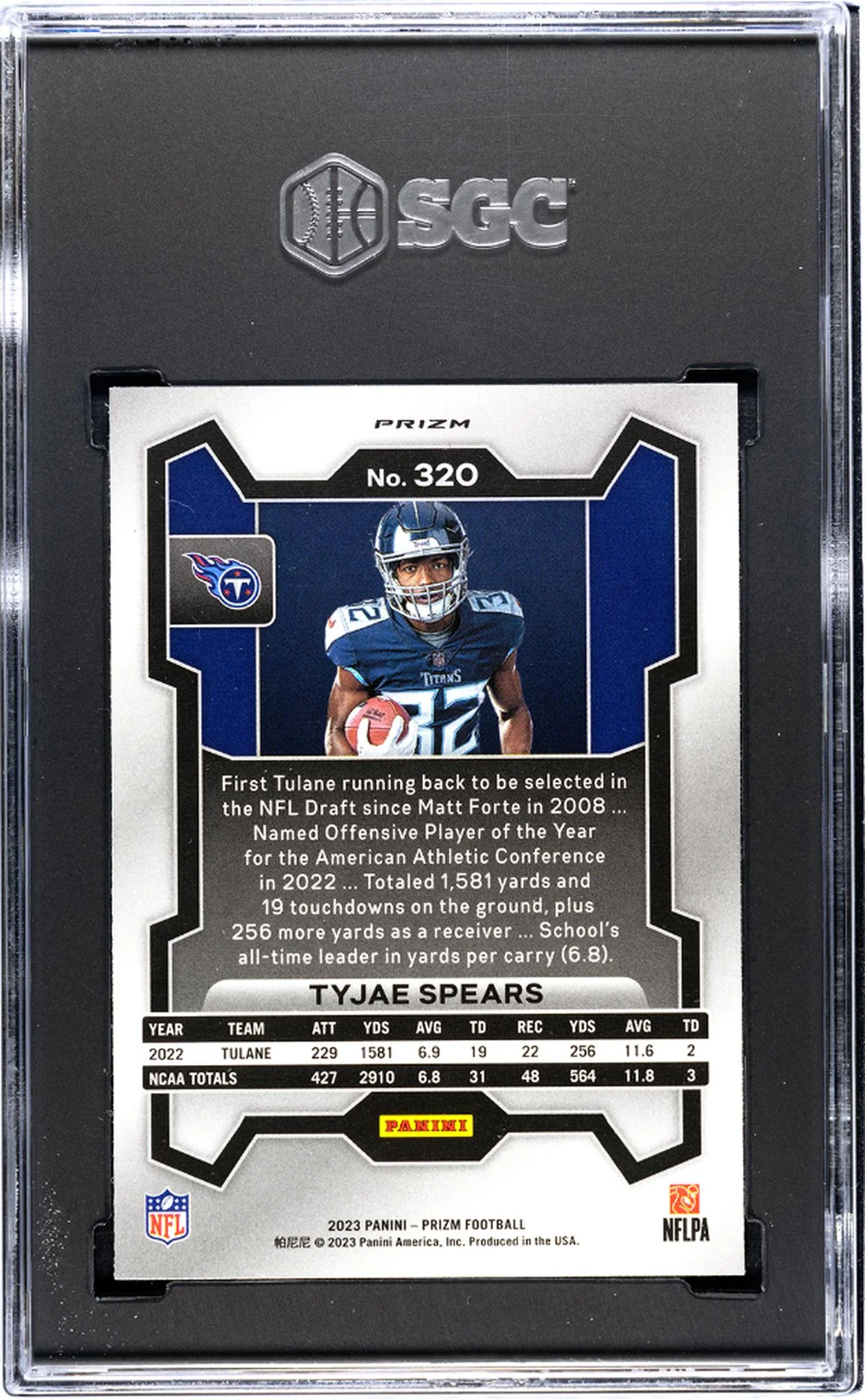 2023 Panini Prizm #320 Tyjae Spears Variation No Huddle Prizm SGC 10 - Image 2