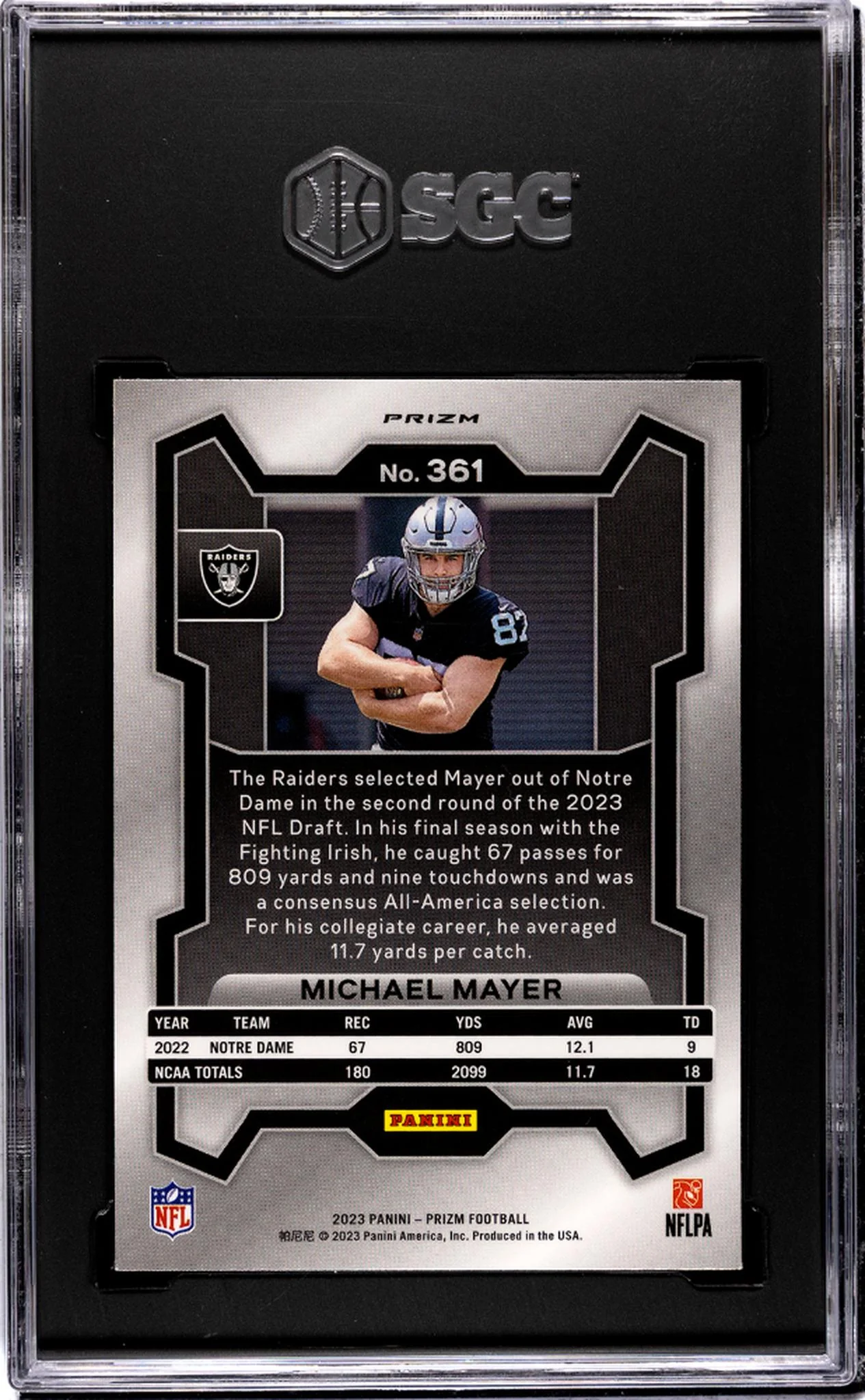 2023 Panini Prizm Lazer Michael Mayer #361 RC SGC 9 - Image 2